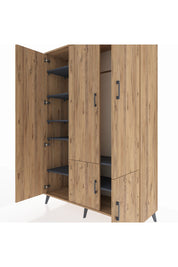 Hyperion Dolap 7 Raflı 5 Kapaklı Tek Askılı 132x44x195 Çam-Çam/Antrasit