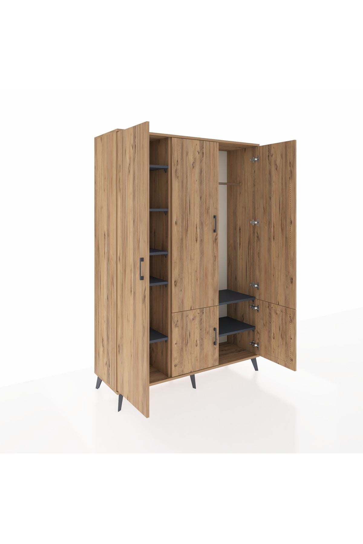 Hyperion Dolap 7 Raflı 5 Kapaklı Tek Askılı 132x44x195 Çam-Çam/Antrasit