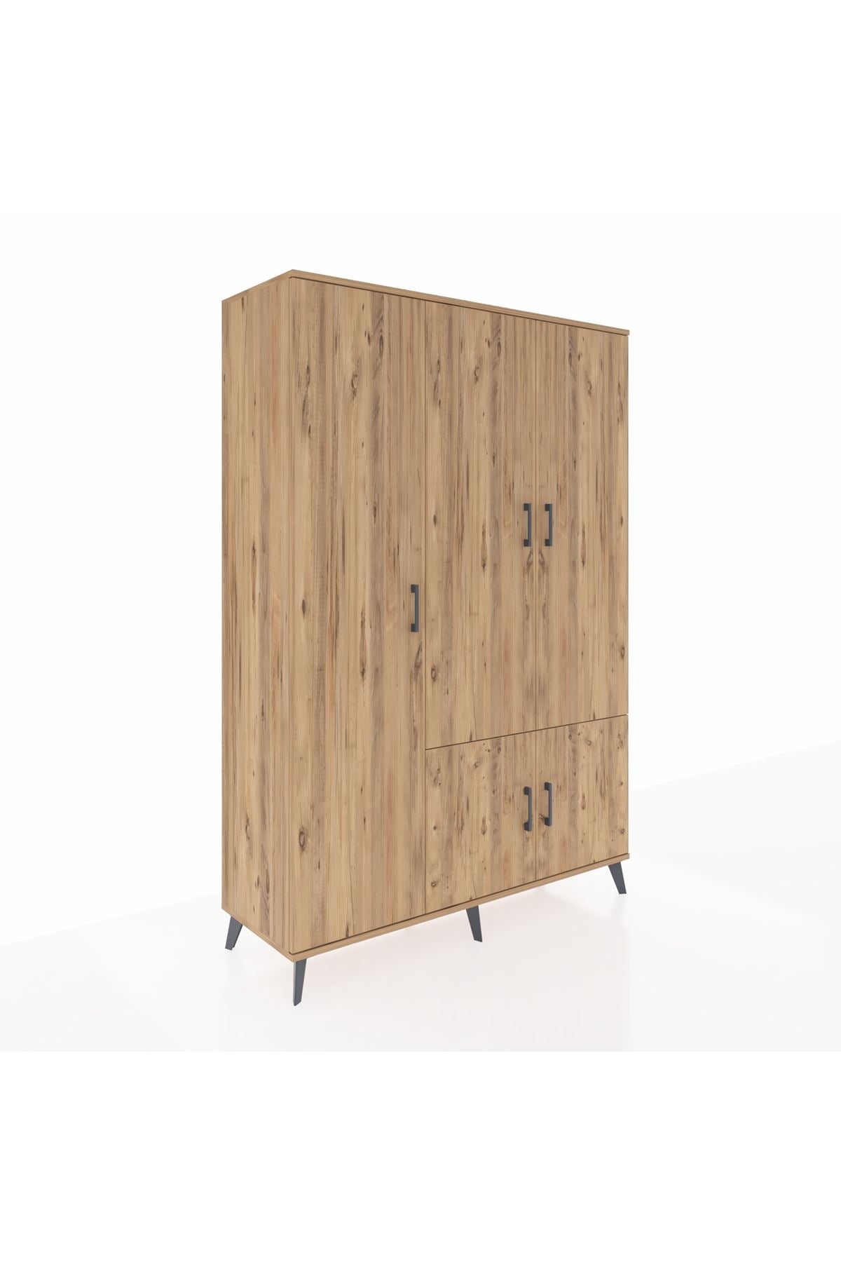 Hyperion Dolap 7 Raflı 5 Kapaklı Tek Askılı 132x44x195 Çam-Çam/Çam