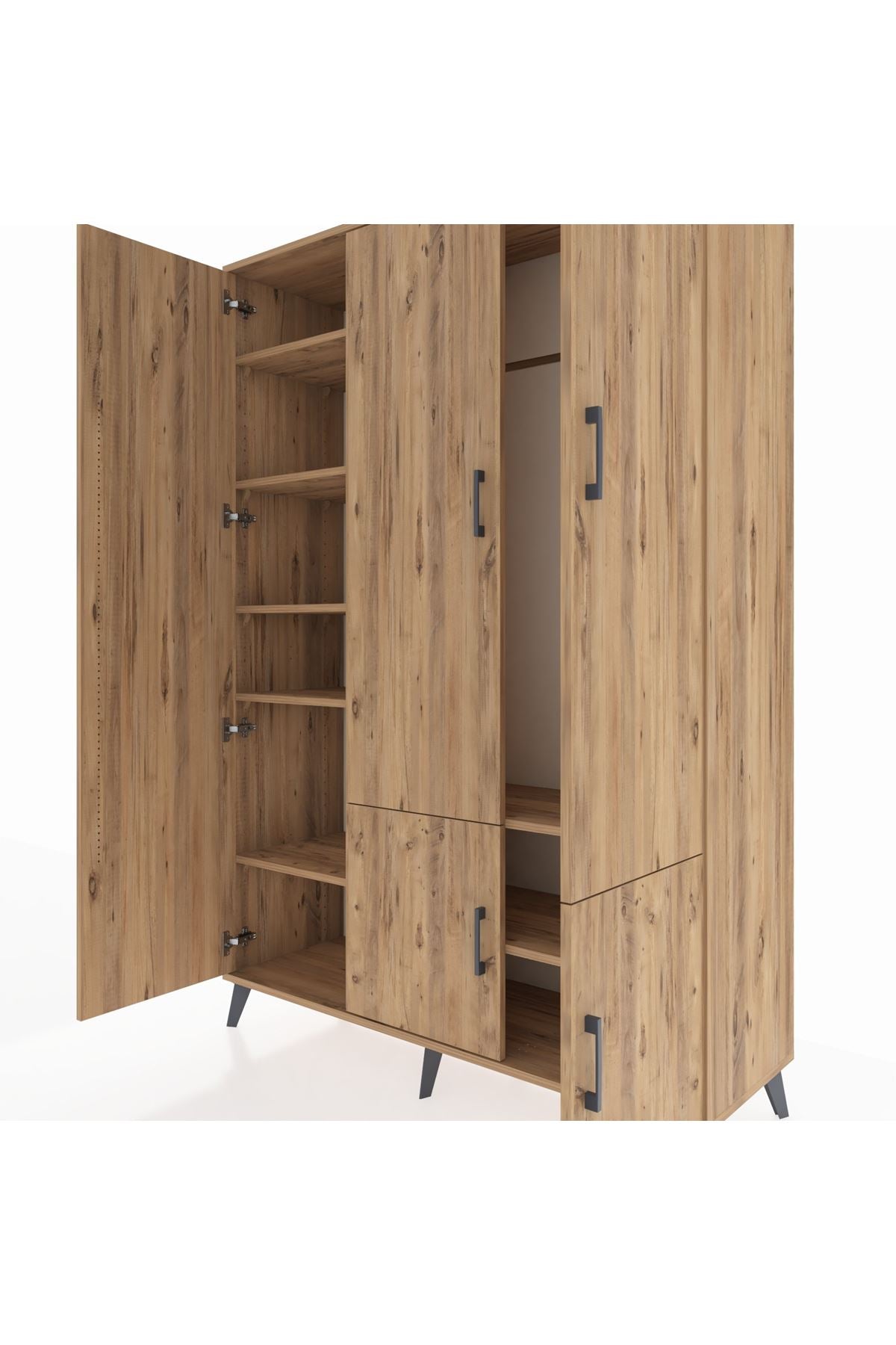 Hyperion Dolap 7 Raflı 5 Kapaklı Tek Askılı 132x44x195 Çam-Çam/Çam