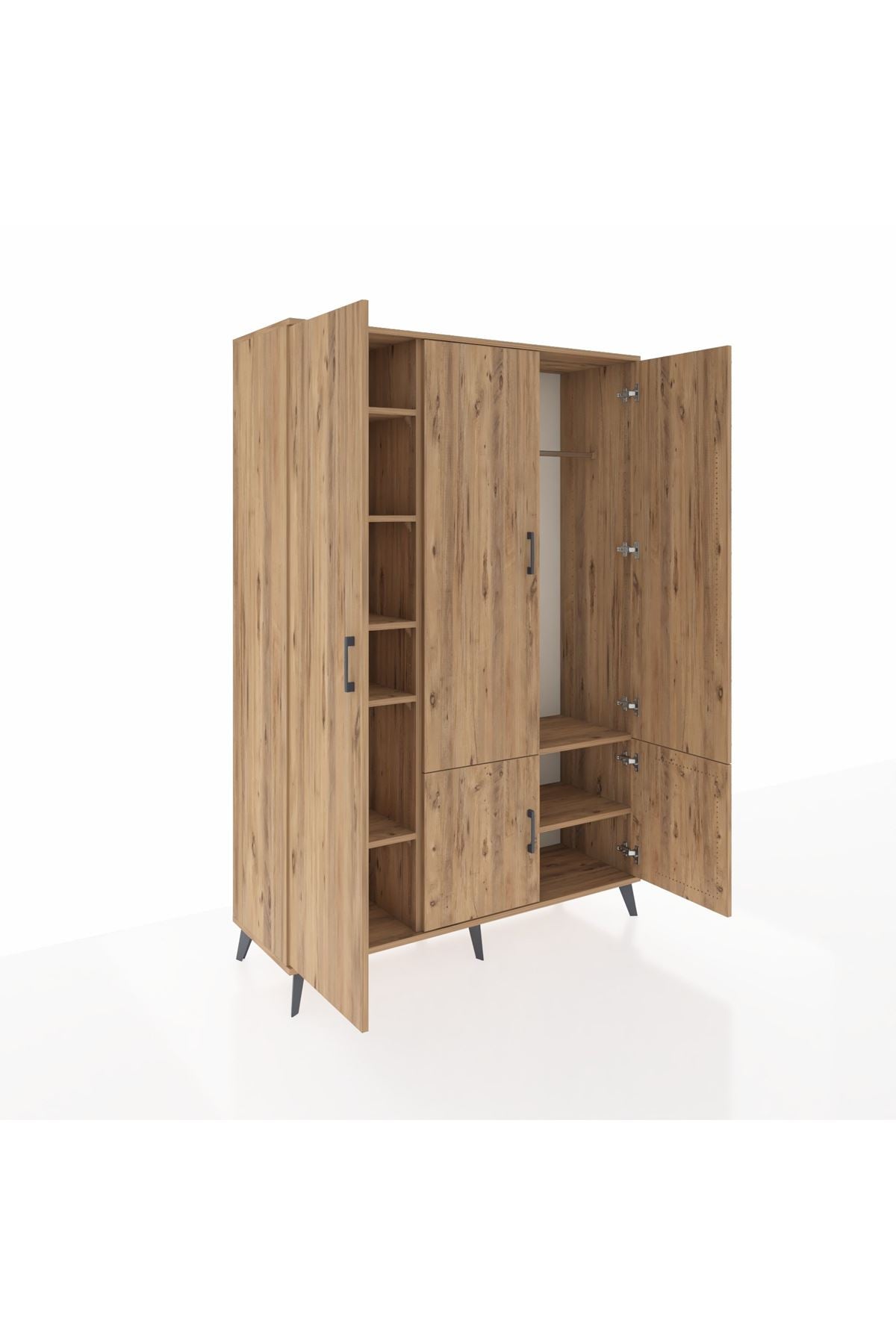 Hyperion Dolap 7 Raflı 5 Kapaklı Tek Askılı 132x44x195 Çam-Çam/Çam