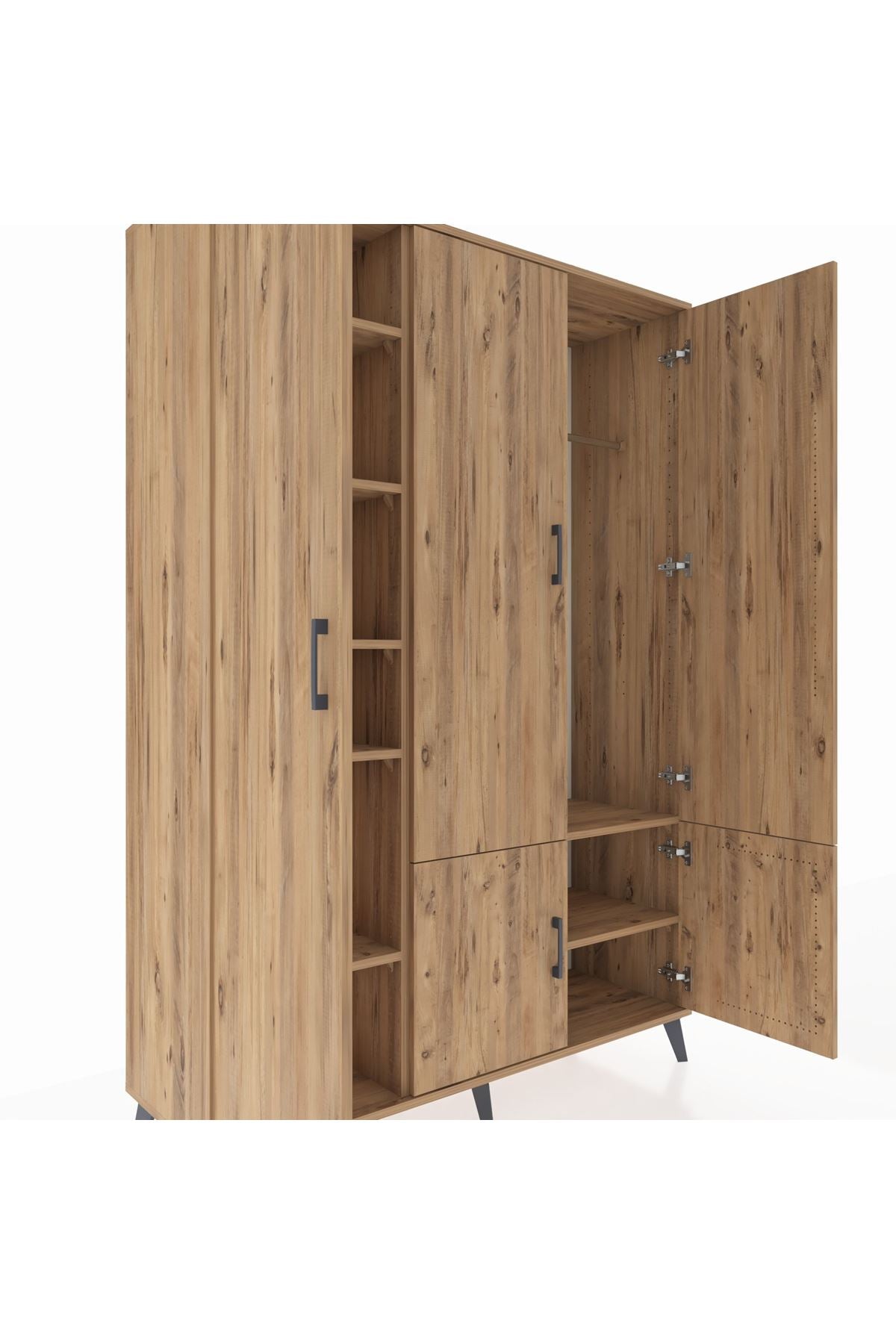 Hyperion Dolap 7 Raflı 5 Kapaklı Tek Askılı 132x44x195 Çam-Çam/Çam