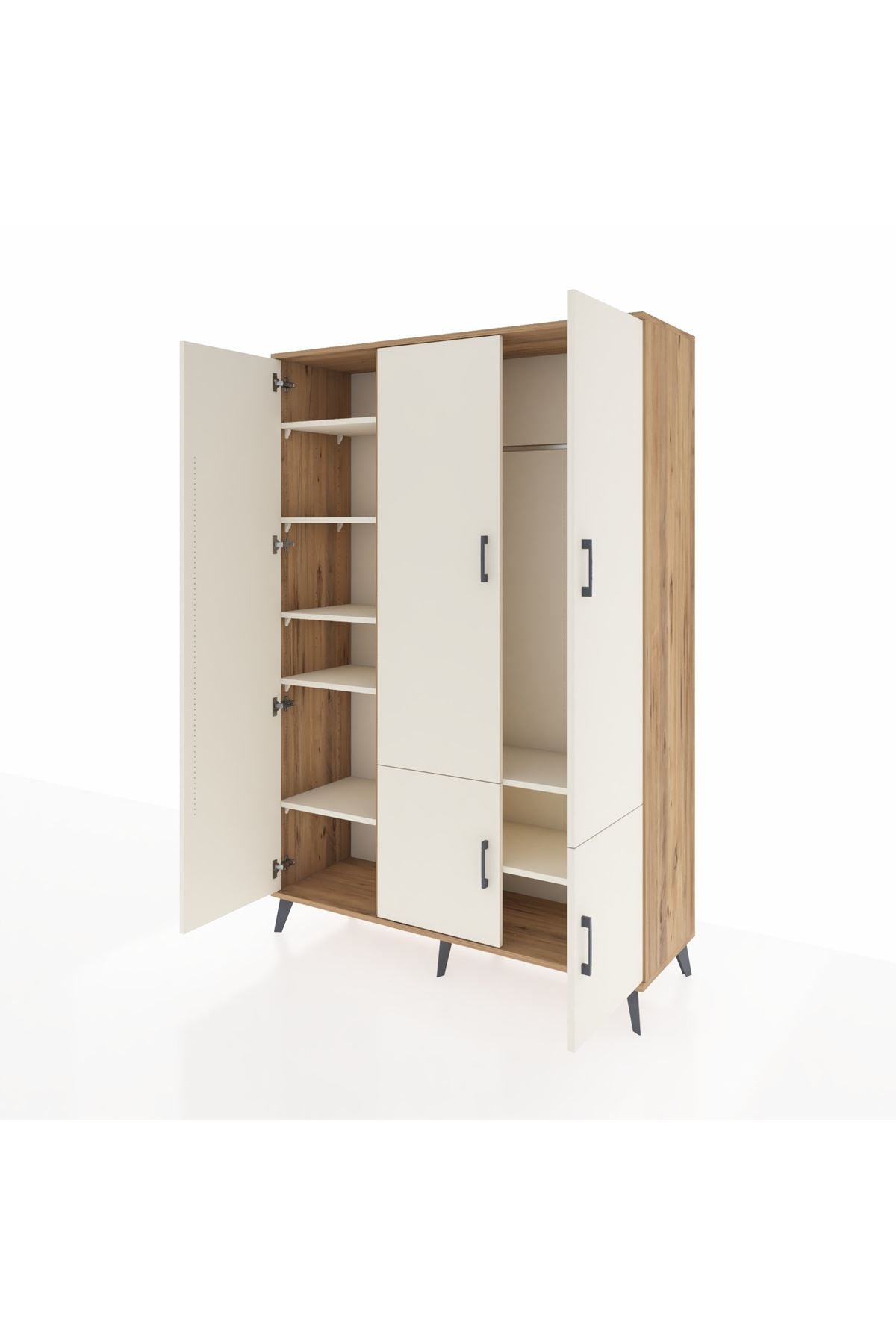 Hyperion Dolap 7 Raflı 5 Kapaklı Tek Askılı 132x44x195 Çam-Aytaşı/Aytaşı