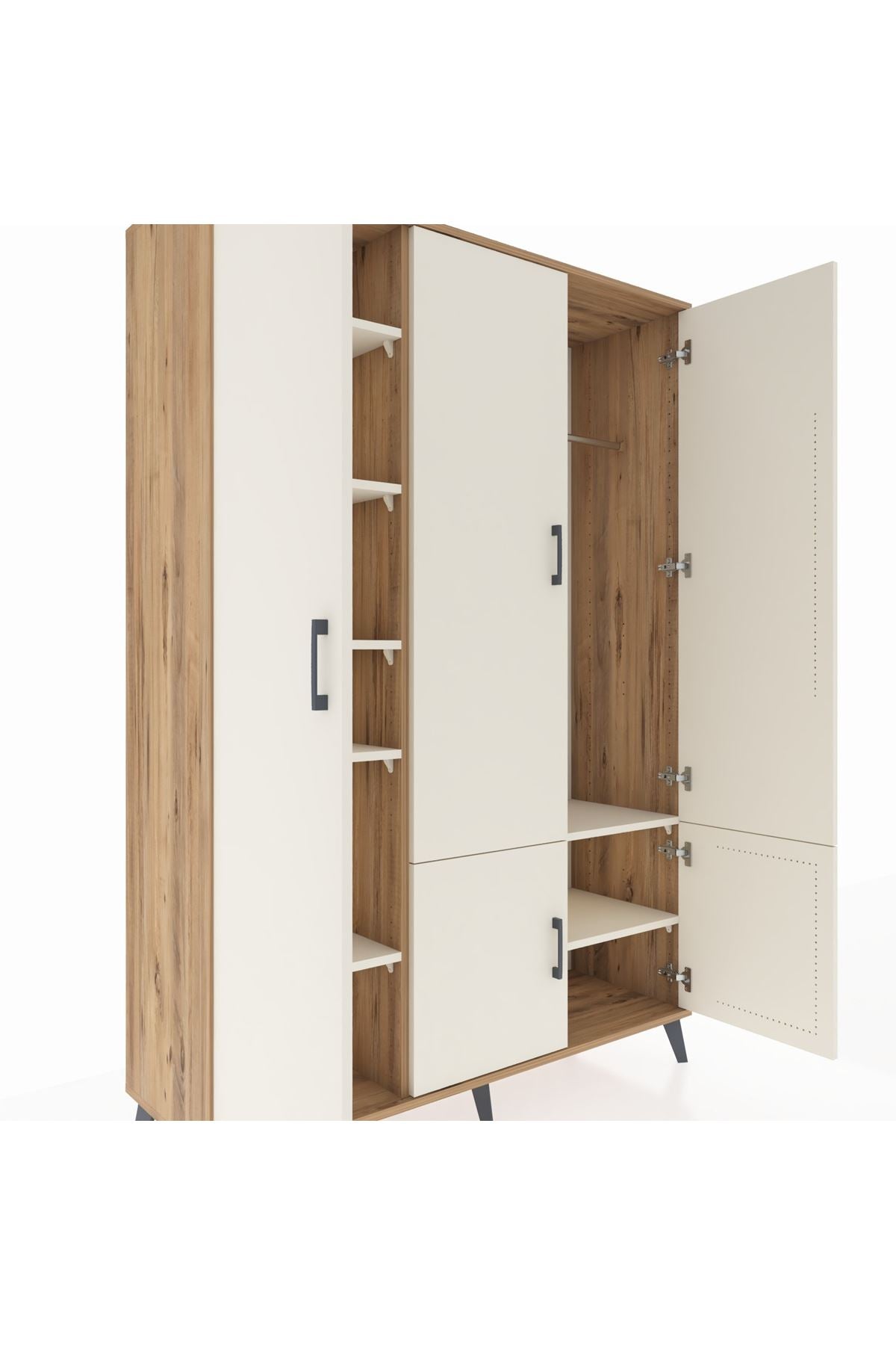 Hyperion Dolap 7 Raflı 5 Kapaklı Tek Askılı 132x44x195 Çam-Aytaşı/Aytaşı