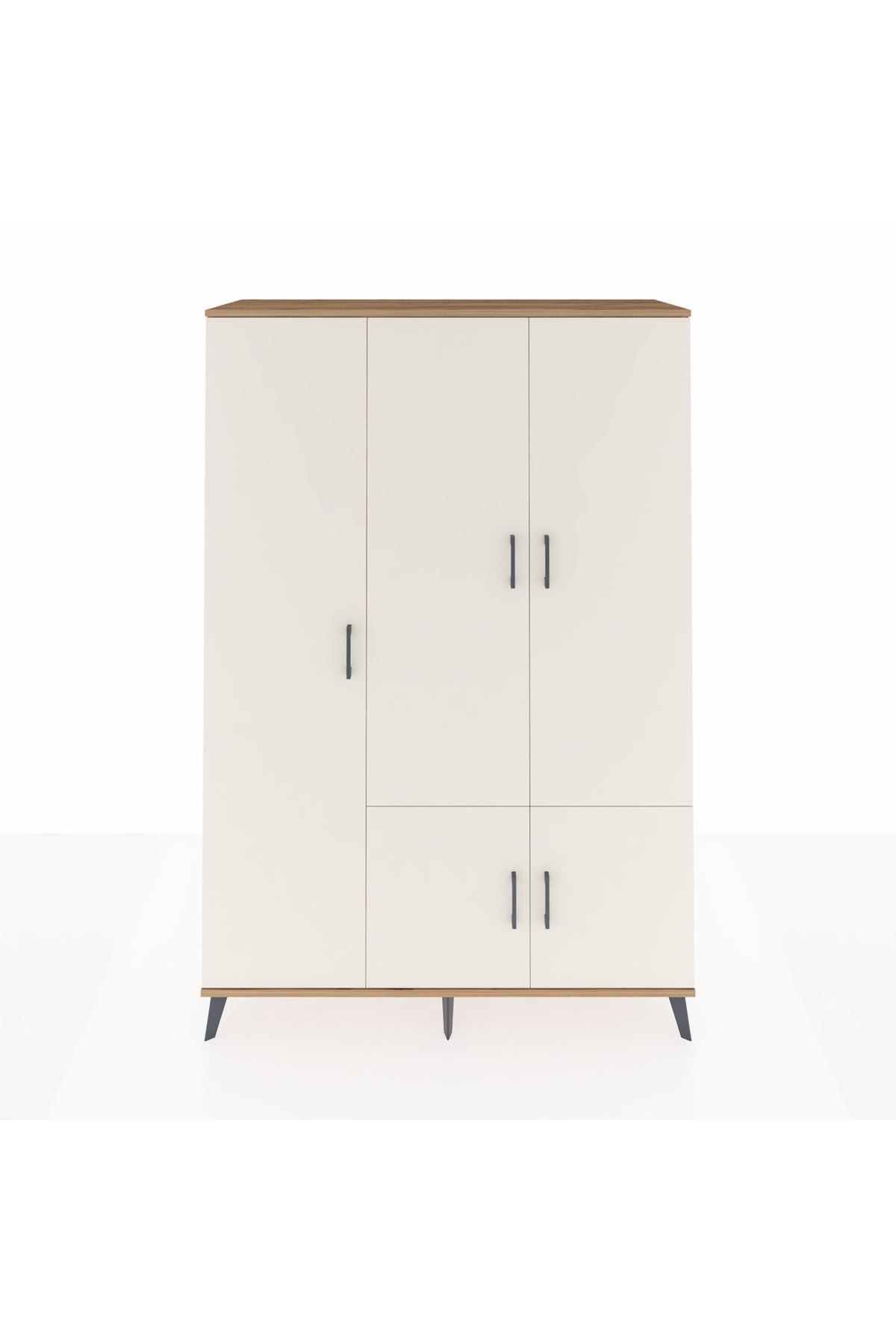 Hyperion Dolap 7 Raflı 5 Kapaklı Tek Askılı 132x44x195 Çam-Aytaşı/Antrasit