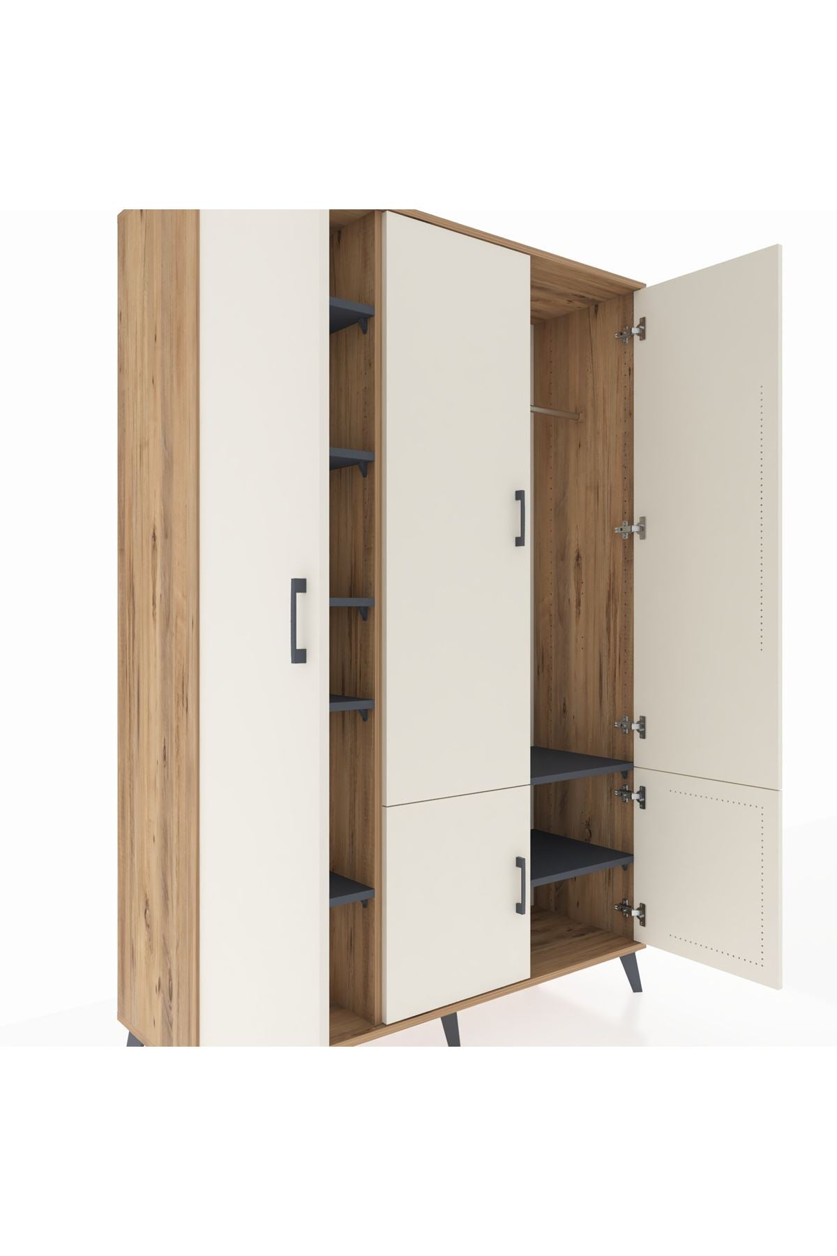 Hyperion Dolap 7 Raflı 5 Kapaklı Tek Askılı 132x44x195 Çam-Aytaşı/Antrasit