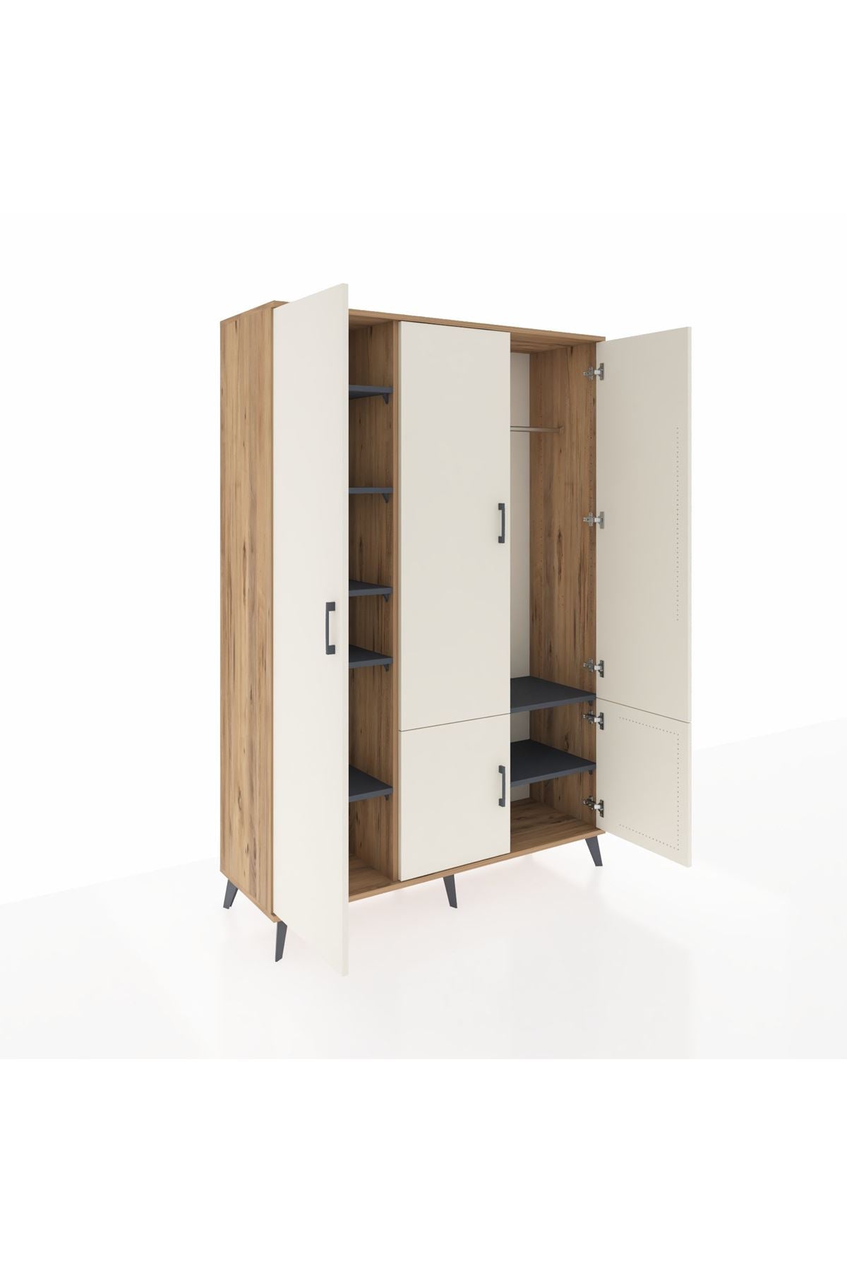 Hyperion Dolap 7 Raflı 5 Kapaklı Tek Askılı 132x44x195 Çam-Aytaşı/Antrasit