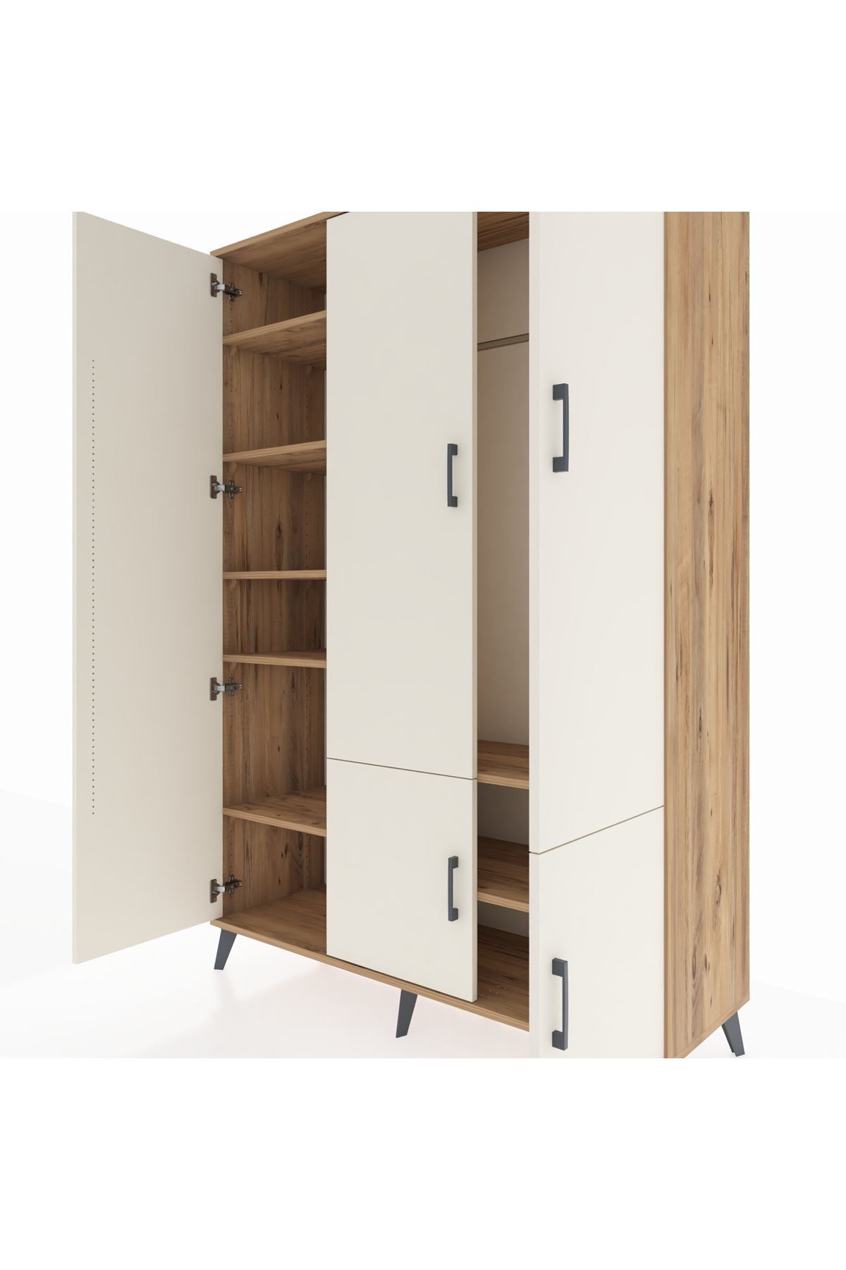 Hyperion Dolap 7 Raflı 5 Kapaklı Tek Askılı 132x44x195 Çam-Aytaşı/Çam