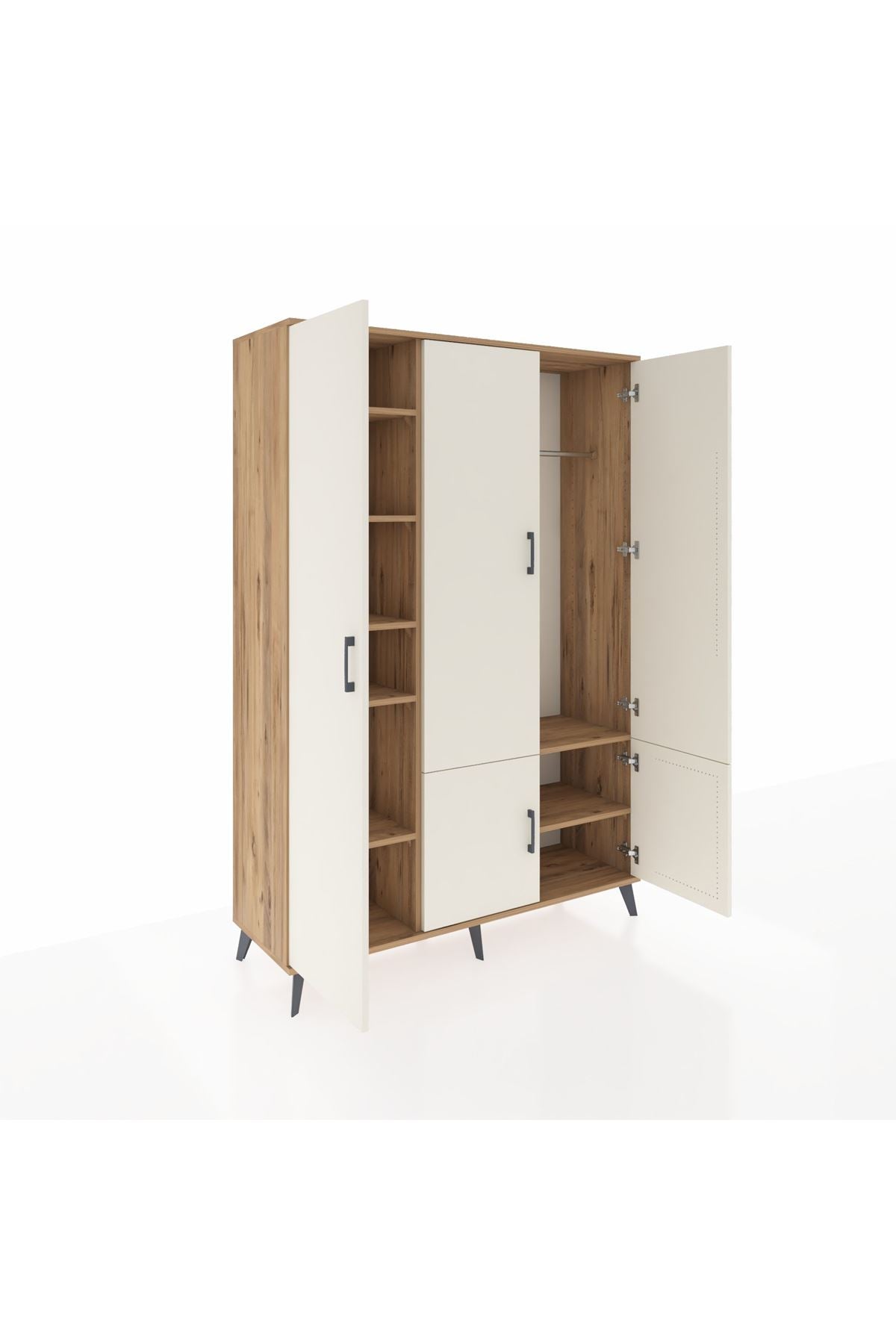 Hyperion Dolap 7 Raflı 5 Kapaklı Tek Askılı 132x44x195 Çam-Aytaşı/Çam