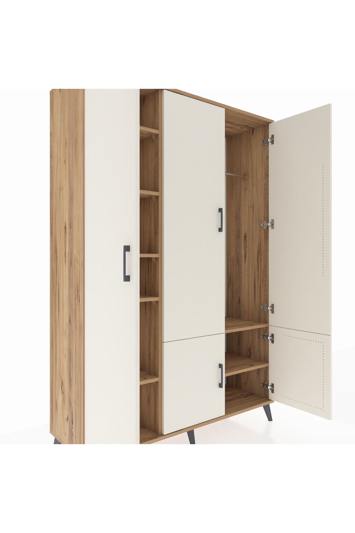 Hyperion Dolap 7 Raflı 5 Kapaklı Tek Askılı 132x44x195 Çam-Aytaşı/Çam