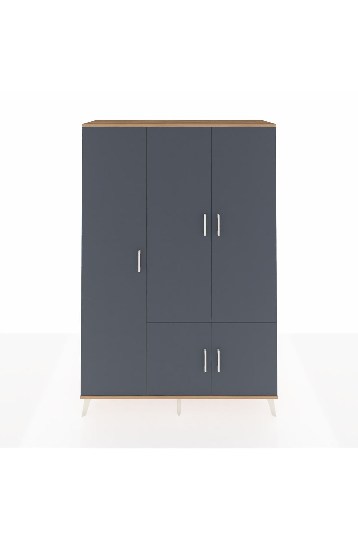 Hyperion Dolap 7 Raflı 5 Kapaklı Tek Askılı 132x44x195 Çam-Antrasit/Aytaşı