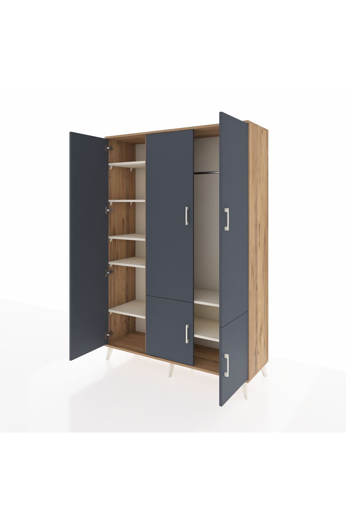 Hyperion Dolap 7 Raflı 5 Kapaklı Tek Askılı 132x44x195 Çam-Antrasit/Aytaşı