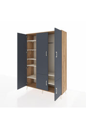 Hyperion Dolap 7 Raflı 5 Kapaklı Tek Askılı 132x44x195 Çam-Antrasit/Aytaşı