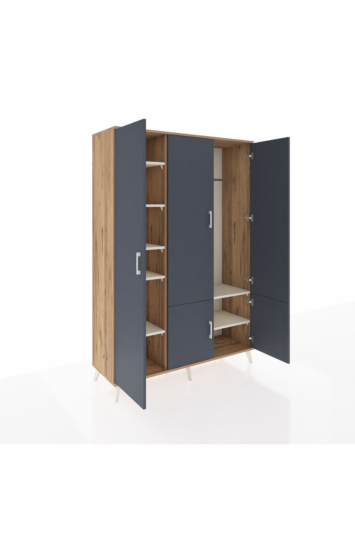 Hyperion Dolap 7 Raflı 5 Kapaklı Tek Askılı 132x44x195 Çam-Antrasit/Aytaşı