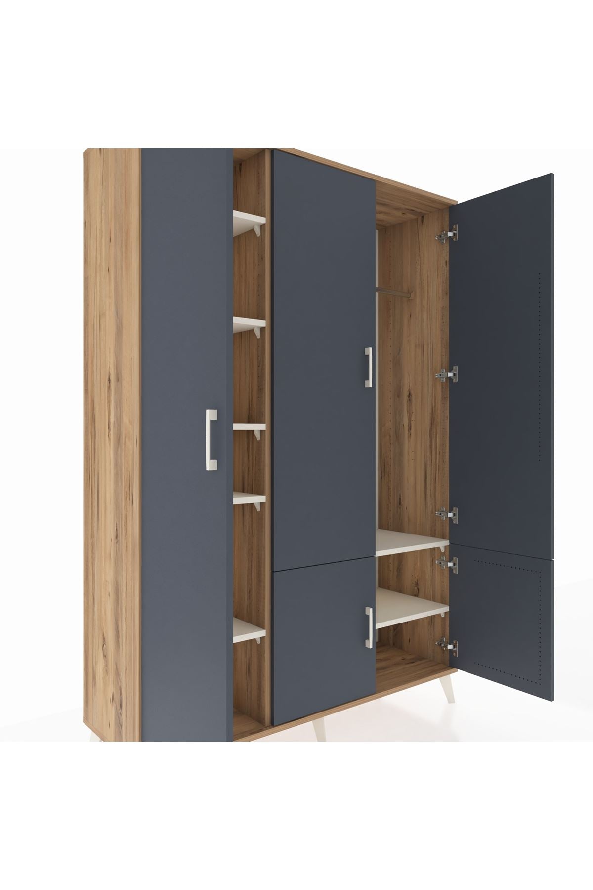 Hyperion Dolap 7 Raflı 5 Kapaklı Tek Askılı 132x44x195 Çam-Antrasit/Aytaşı