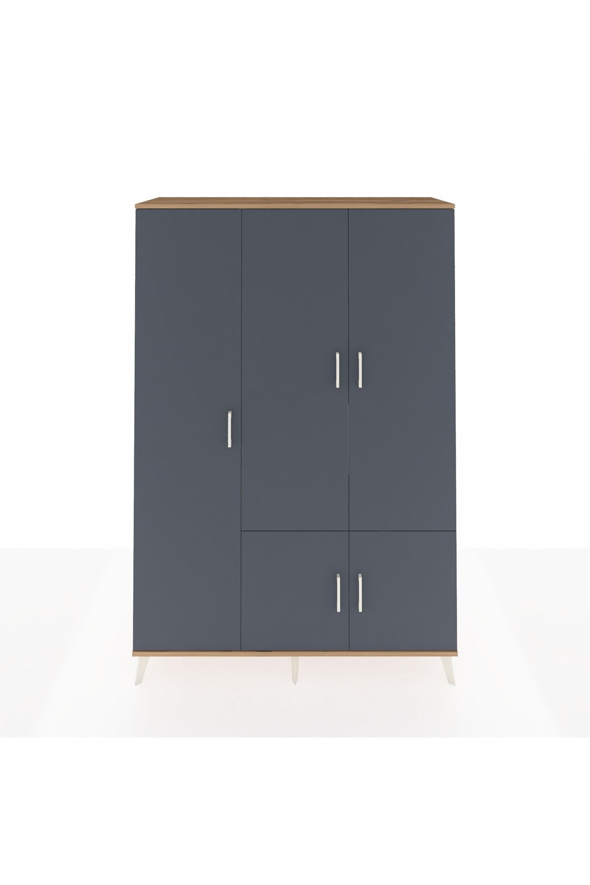 Hyperion Dolap 7 Raflı 5 Kapaklı Tek Askılı 132x44x195 Çam-Antrasit/Antrasit