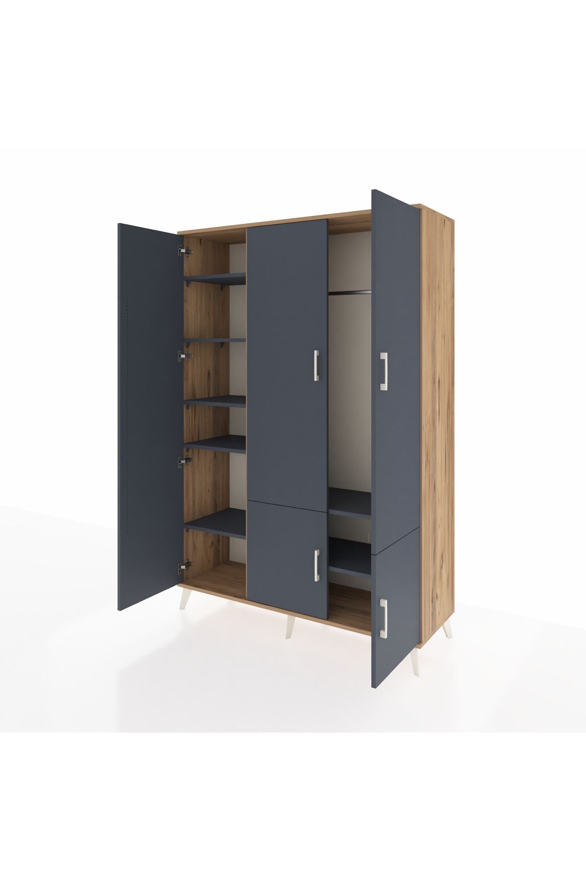 Hyperion Dolap 7 Raflı 5 Kapaklı Tek Askılı 132x44x195 Çam-Antrasit/Antrasit