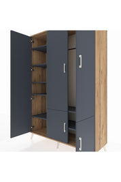 Hyperion Dolap 7 Raflı 5 Kapaklı Tek Askılı 132x44x195 Çam-Antrasit/Antrasit