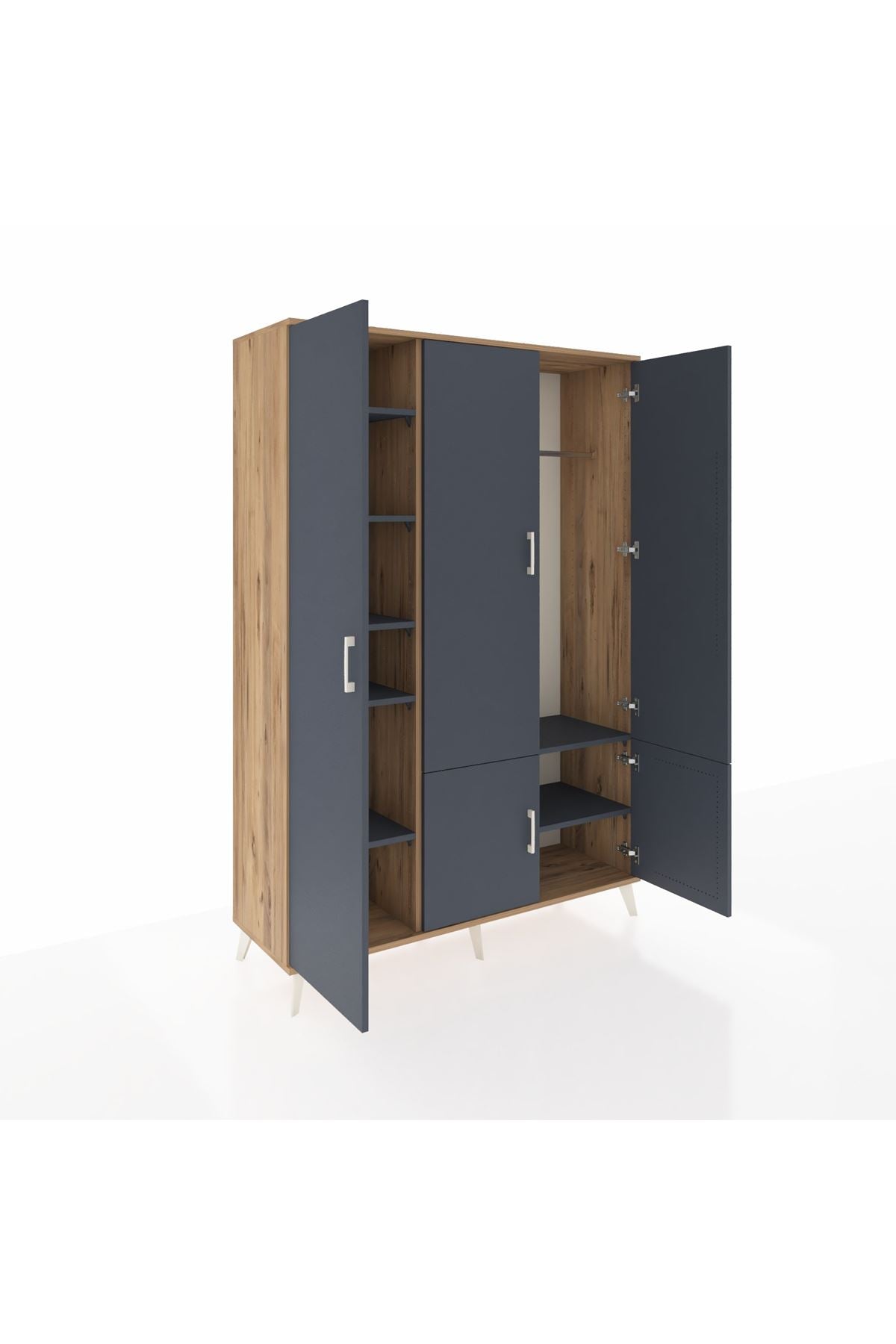 Hyperion Dolap 7 Raflı 5 Kapaklı Tek Askılı 132x44x195 Çam-Antrasit/Antrasit