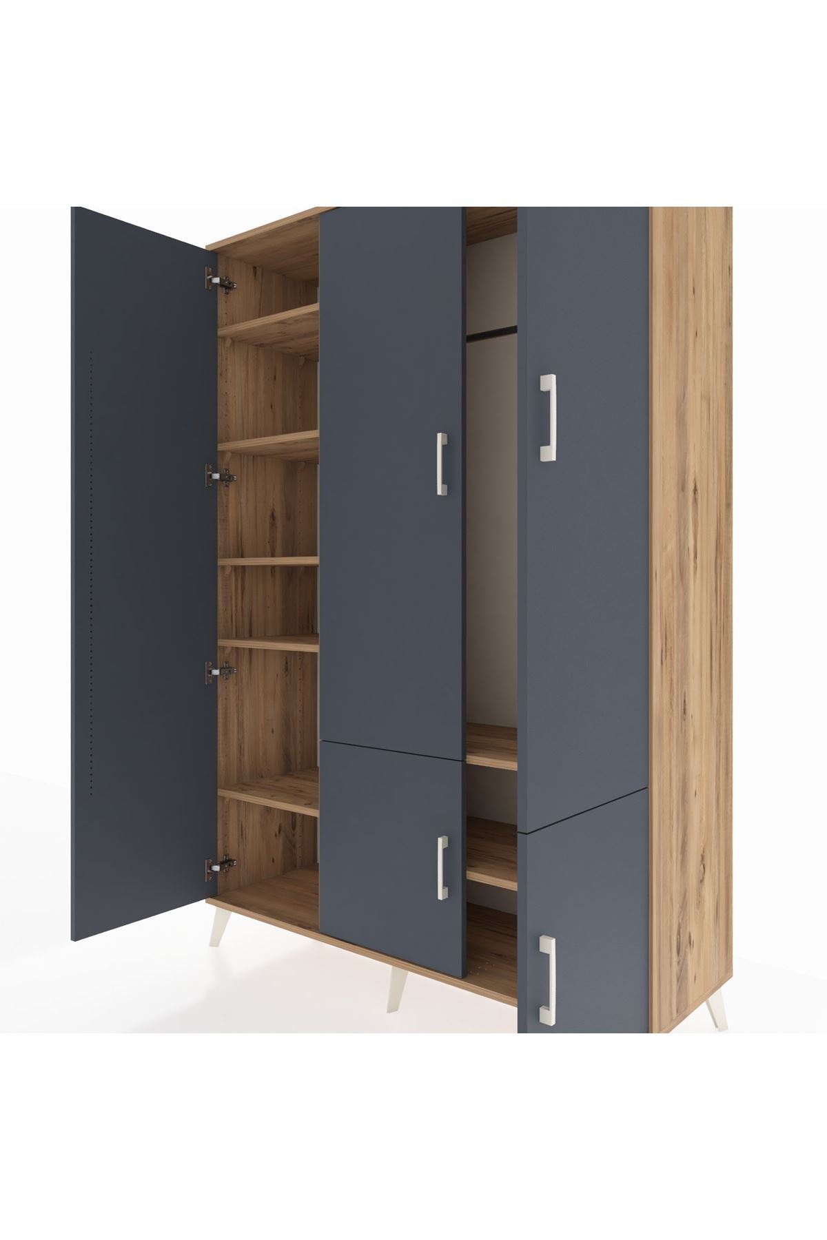 Hyperion Dolap 7 Raflı 5 Kapaklı Tek Askılı 132x44x195 Çam-Antrasit/Çam