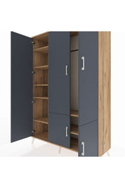 Hyperion Dolap 7 Raflı 5 Kapaklı Tek Askılı 132x44x195 Çam-Antrasit/Çam