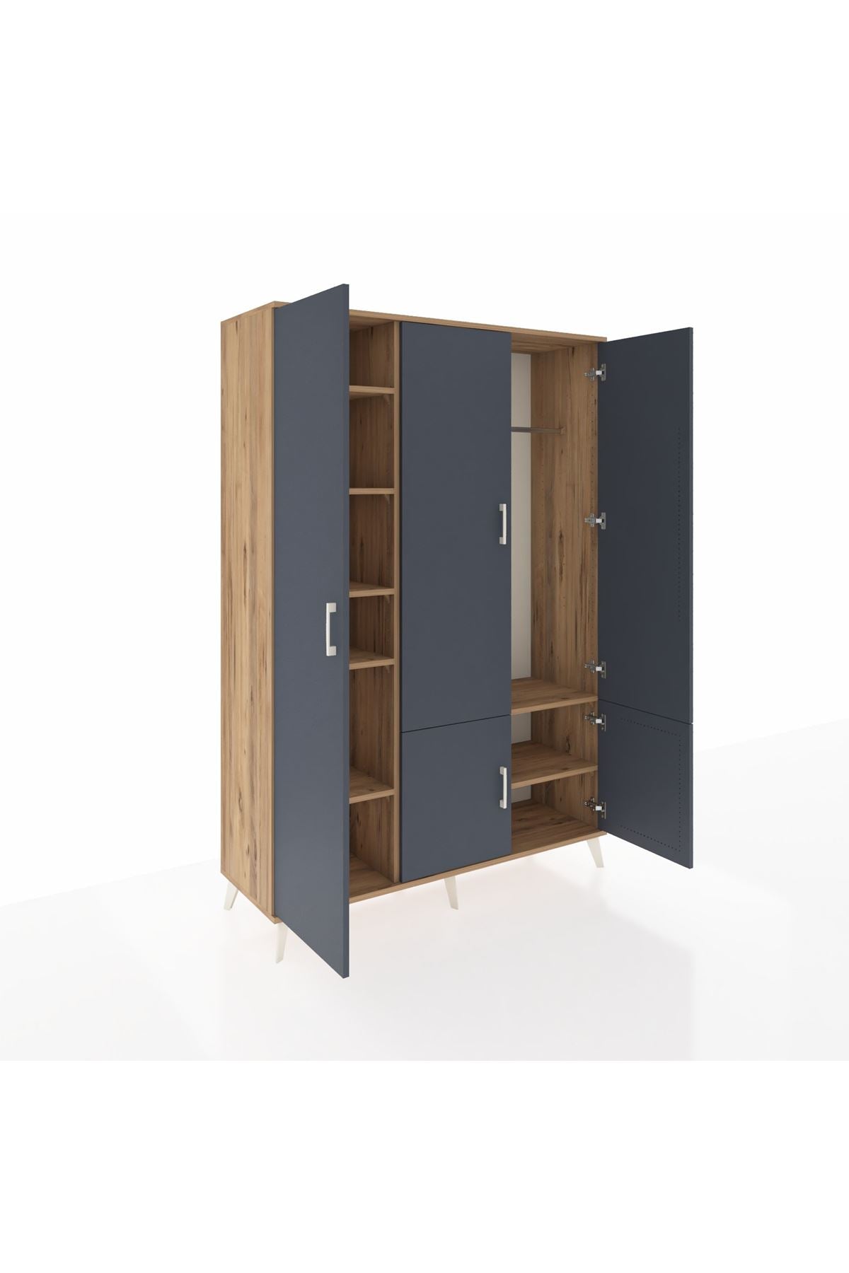 Hyperion Dolap 7 Raflı 5 Kapaklı Tek Askılı 132x44x195 Çam-Antrasit/Çam