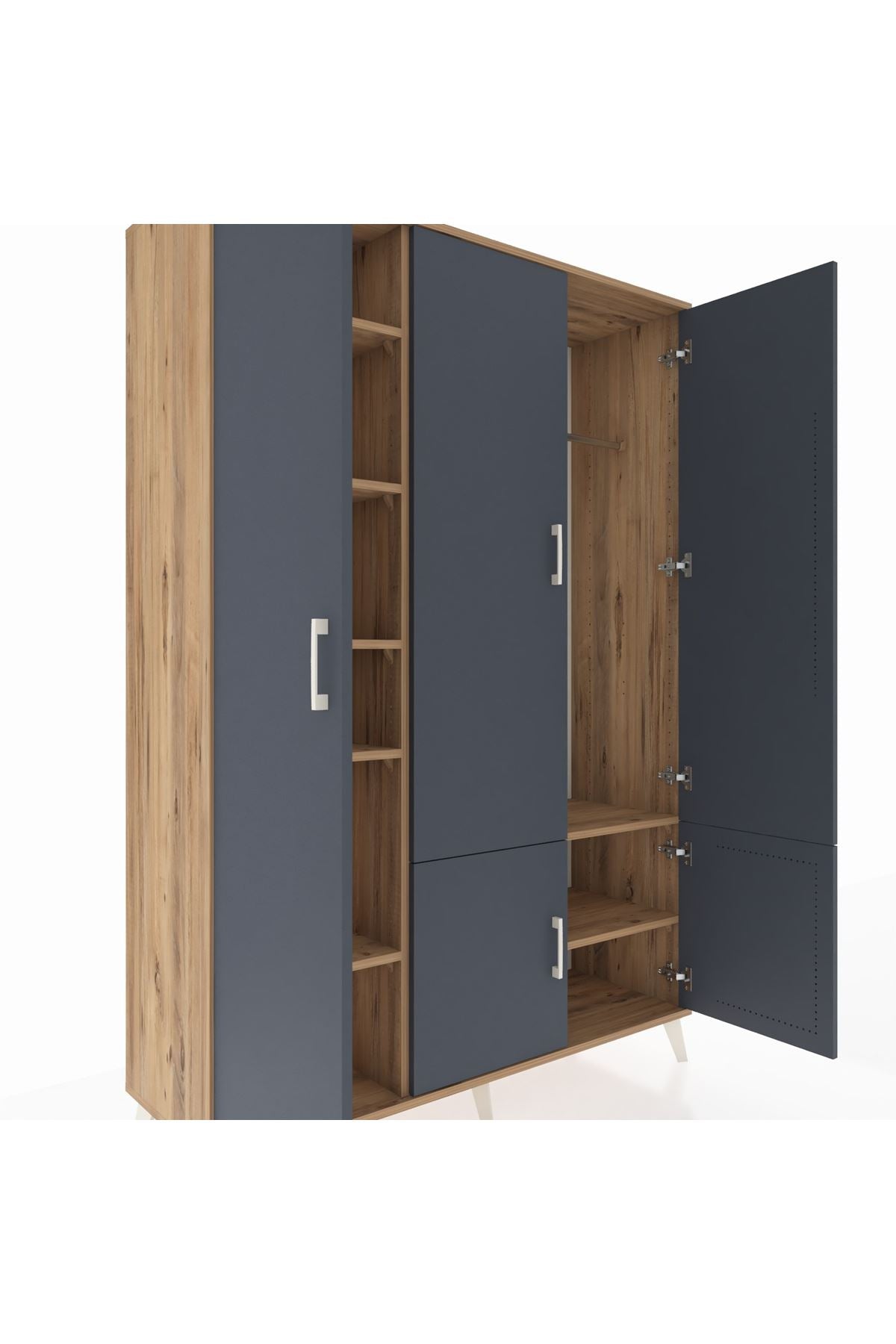 Hyperion Dolap 7 Raflı 5 Kapaklı Tek Askılı 132x44x195 Çam-Antrasit/Çam