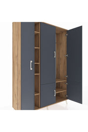 Hyperion Dolap 7 Raflı 5 Kapaklı Tek Askılı 132x44x195 Çam-Antrasit/Çam