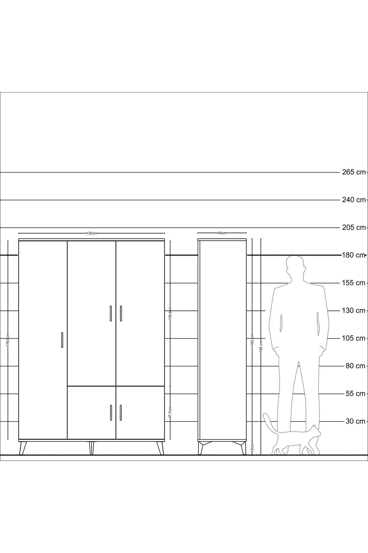 Hyperion Dolap 7 Raflı 5 Kapaklı Tek Askılı 132x44x195 Çam-Antrasit/Çam