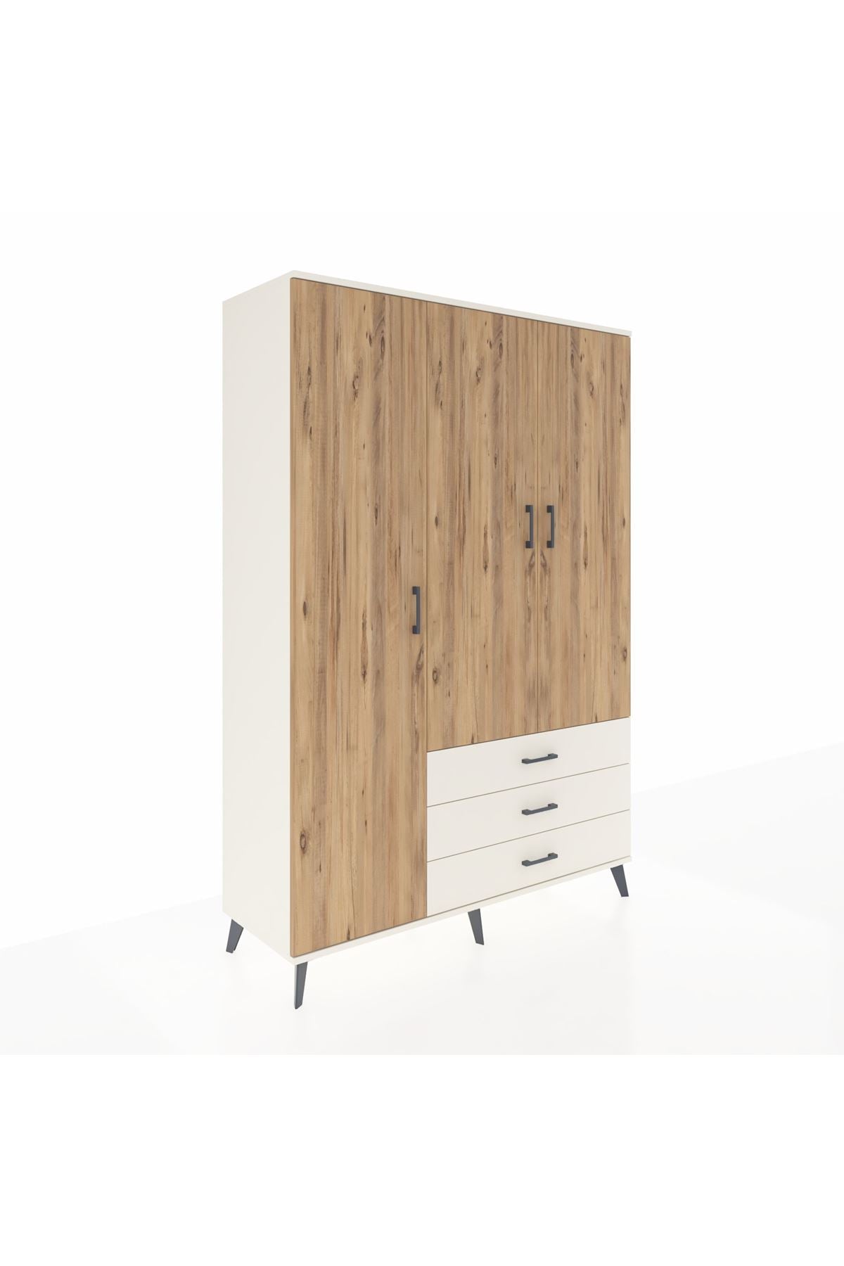 Hyperion Dolap 6 Raflı 3 Çekmeceli Tek Askılı 132x44x195 Aytaşı-Çam/Aytaşı