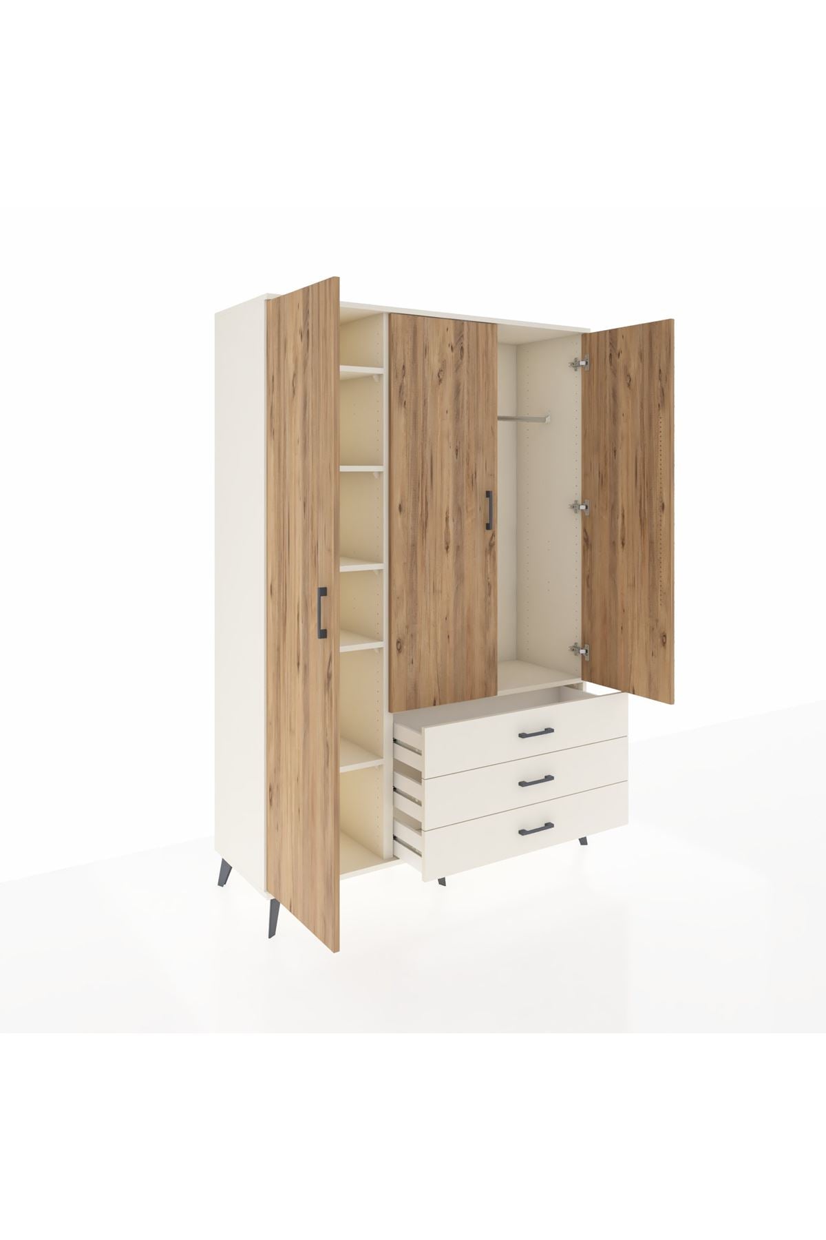 Hyperion Dolap 6 Raflı 3 Çekmeceli Tek Askılı 132x44x195 Aytaşı-Çam/Aytaşı