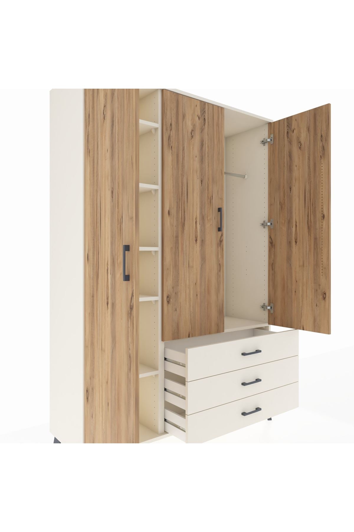 Hyperion Dolap 6 Raflı 3 Çekmeceli Tek Askılı 132x44x195 Aytaşı-Çam/Aytaşı