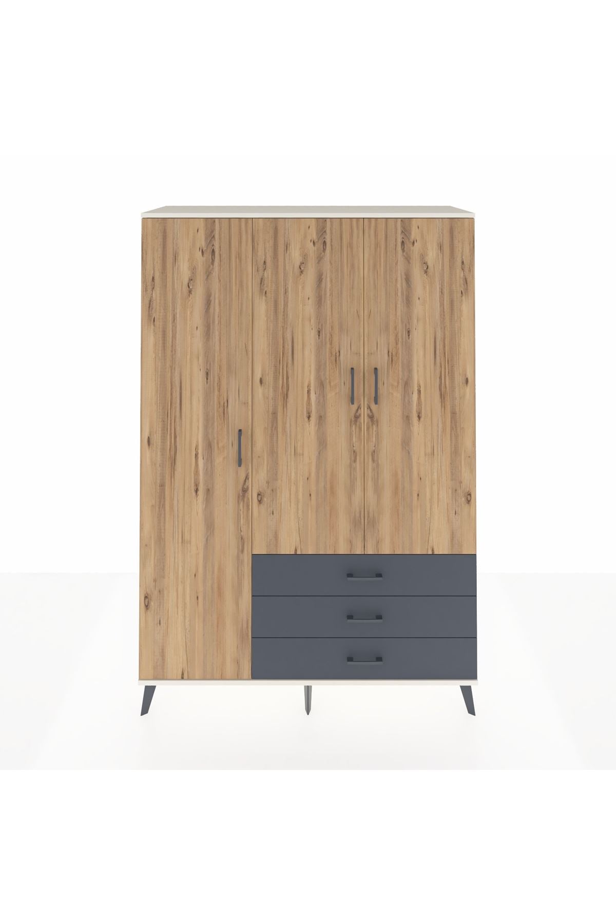 Hyperion Dolap 6 Raflı 3 Çekmeceli Tek Askılı 132x44x195 Aytaşı-Çam/Antrasit