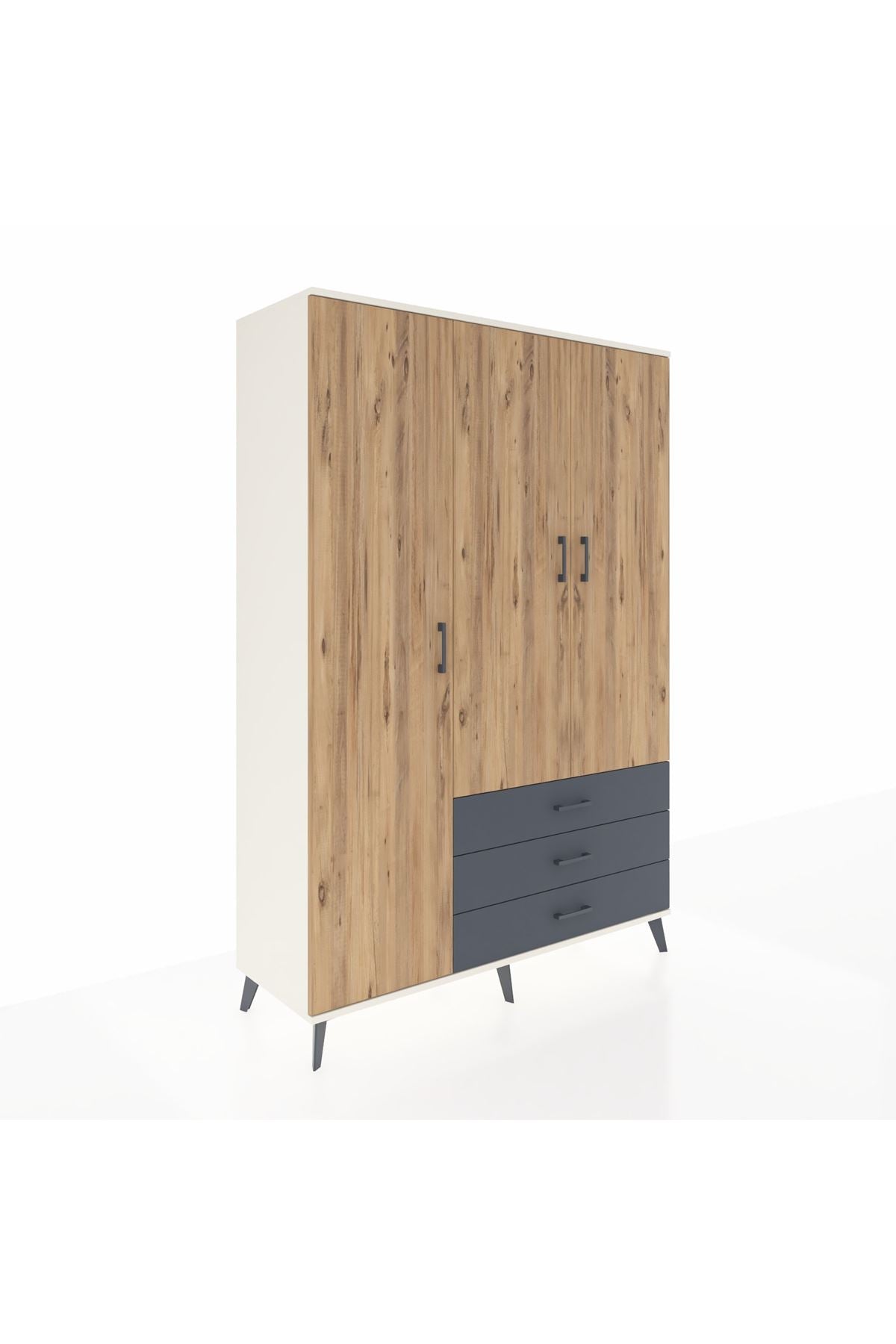 Hyperion Dolap 6 Raflı 3 Çekmeceli Tek Askılı 132x44x195 Aytaşı-Çam/Antrasit