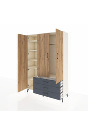 Hyperion Dolap 6 Raflı 3 Çekmeceli Tek Askılı 132x44x195 Aytaşı-Çam/Antrasit