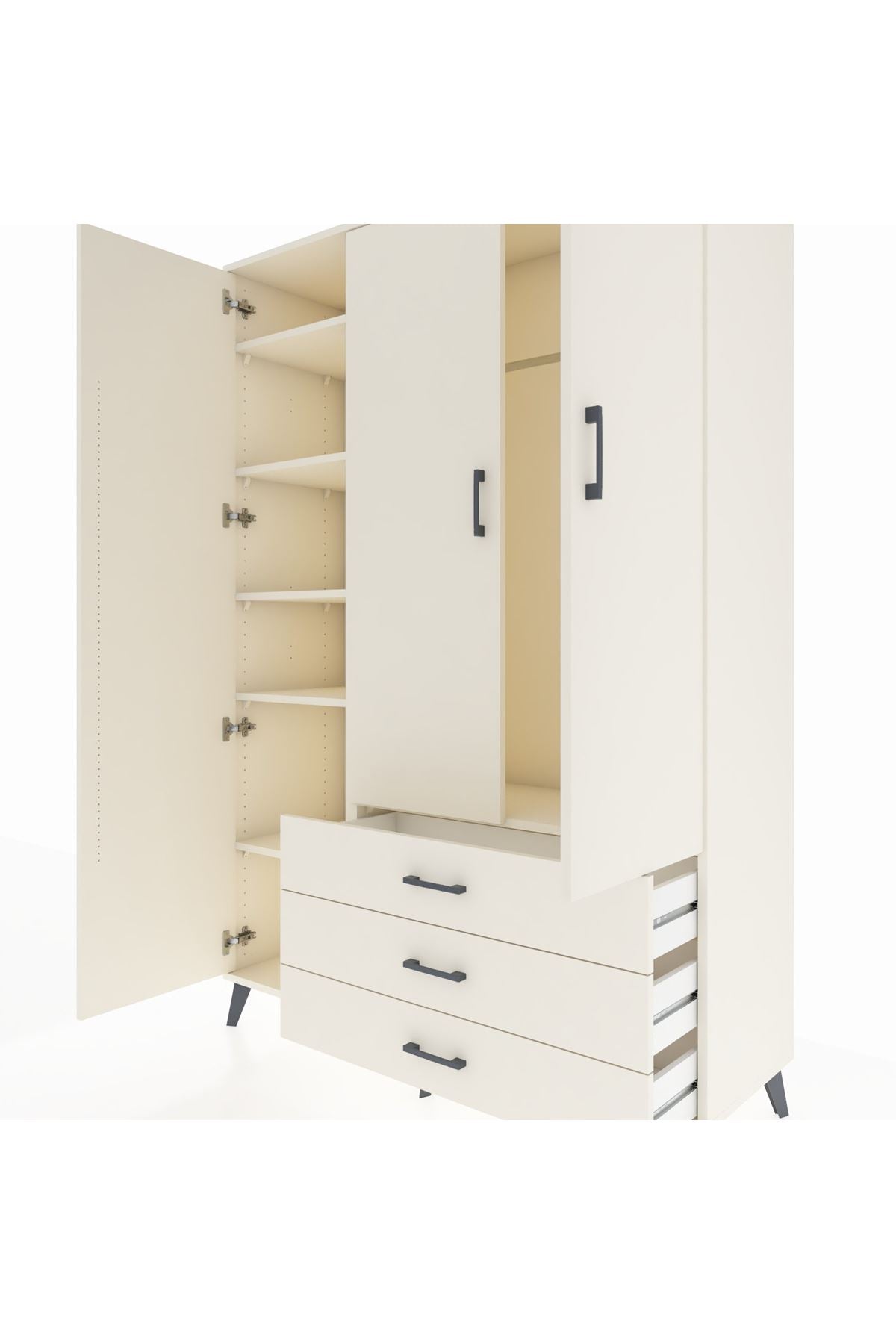 Hyperion Dolap 6 Raflı 3 Çekmeceli Tek Askılı 132x44x195 Aytaşı-Aytaşı/Aytaşı