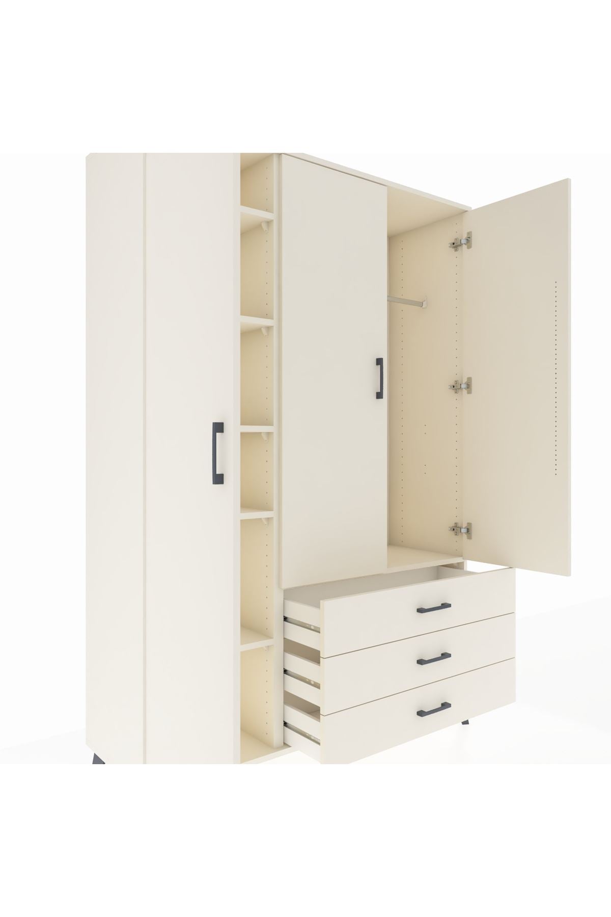 Hyperion Dolap 6 Raflı 3 Çekmeceli Tek Askılı 132x44x195 Aytaşı-Aytaşı/Aytaşı