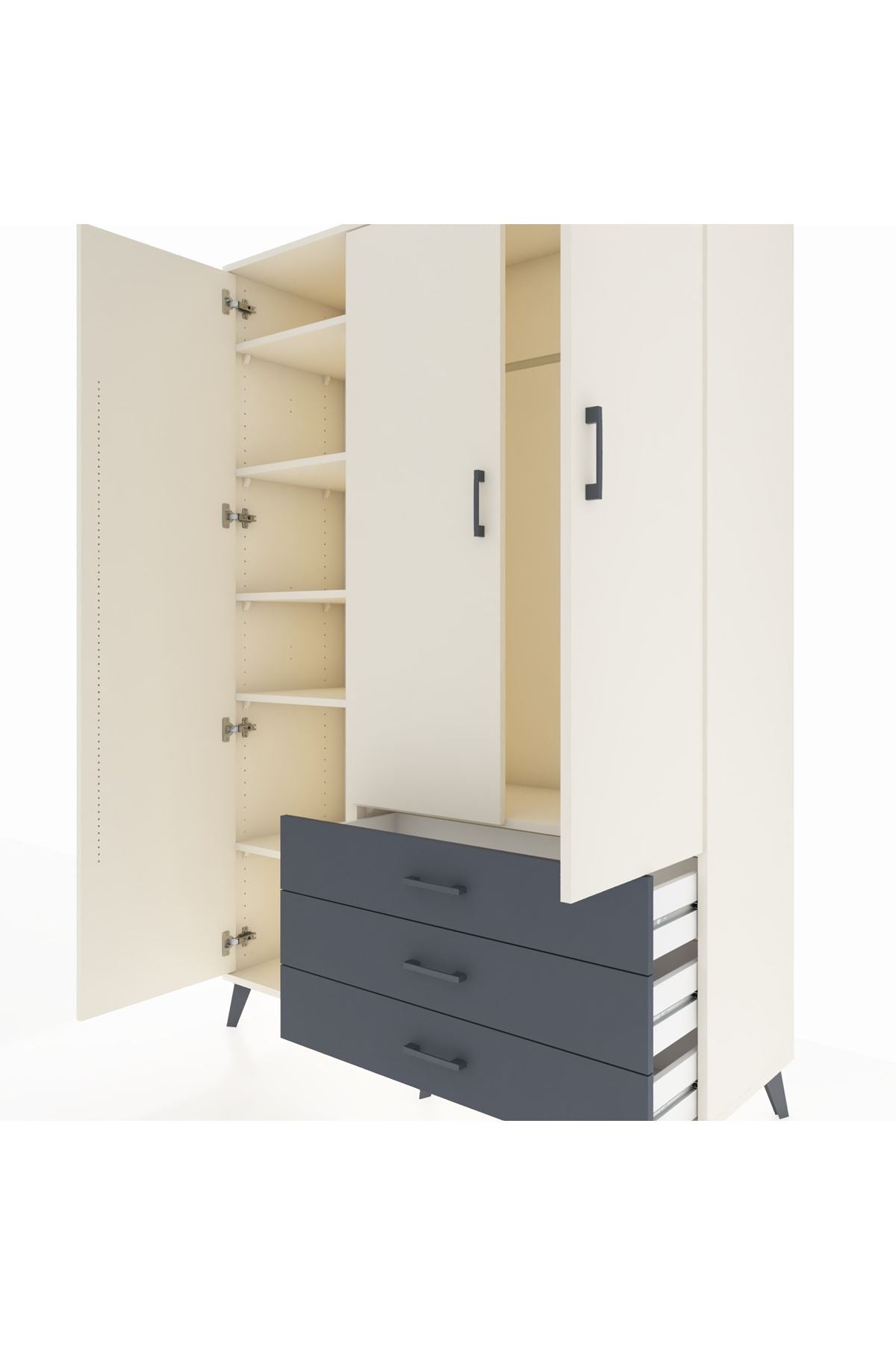 Hyperion Dolap 6 Raflı 3 Çekmeceli Tek Askılı 132x44x195 Aytaşı-Aytaşı/Antrasit