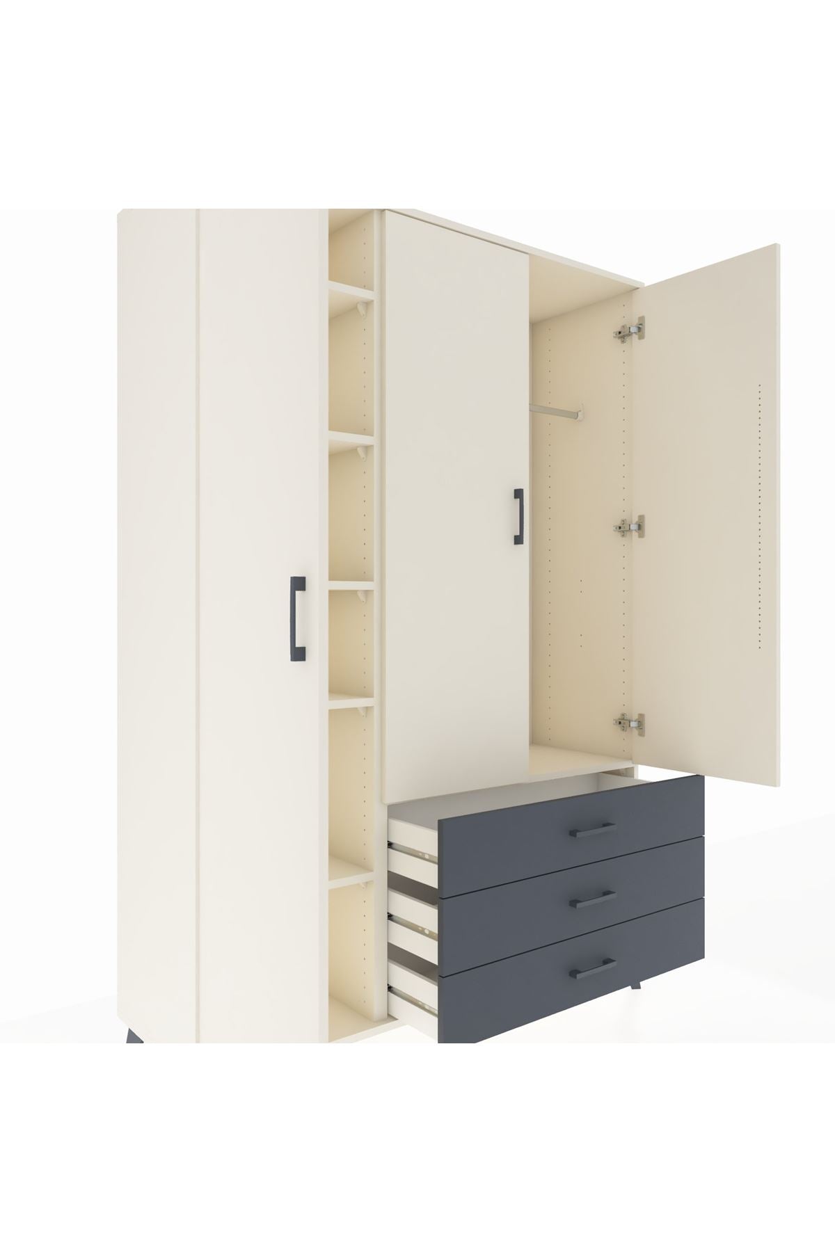 Hyperion Dolap 6 Raflı 3 Çekmeceli Tek Askılı 132x44x195 Aytaşı-Aytaşı/Antrasit