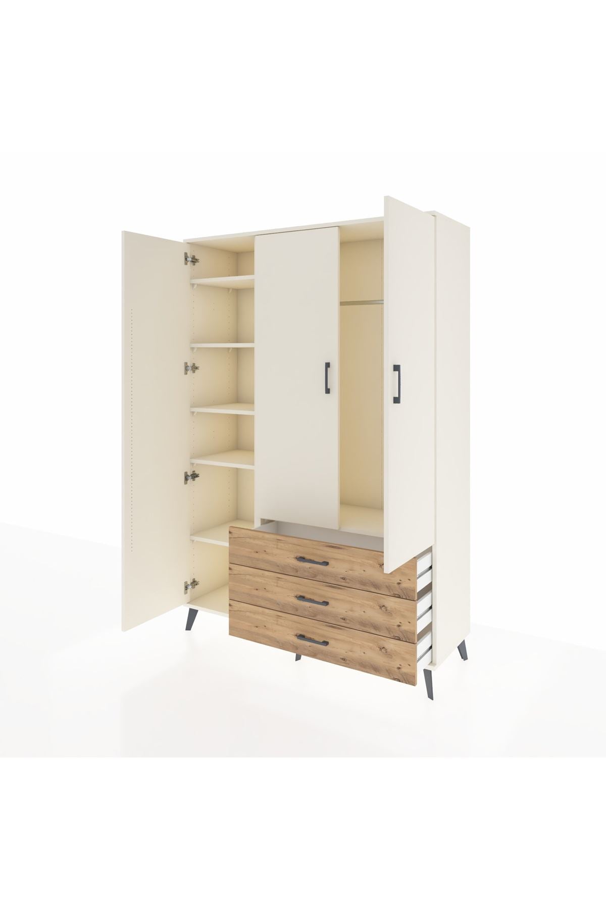 Hyperion Dolap 6 Raflı 3 Çekmeceli Tek Askılı 132x44x195 Aytaşı-Aytaşı/Çam