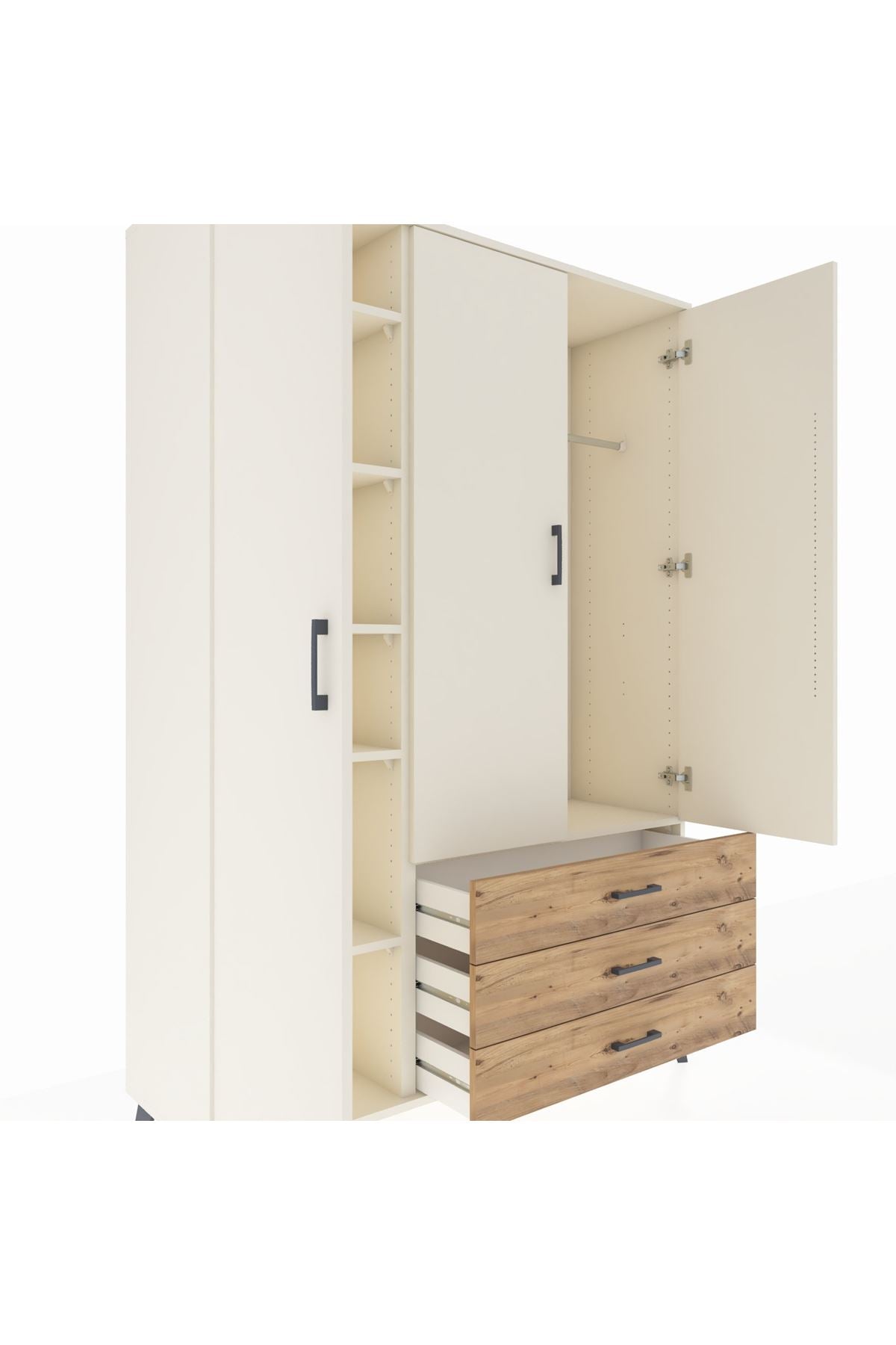 Hyperion Dolap 6 Raflı 3 Çekmeceli Tek Askılı 132x44x195 Aytaşı-Aytaşı/Çam