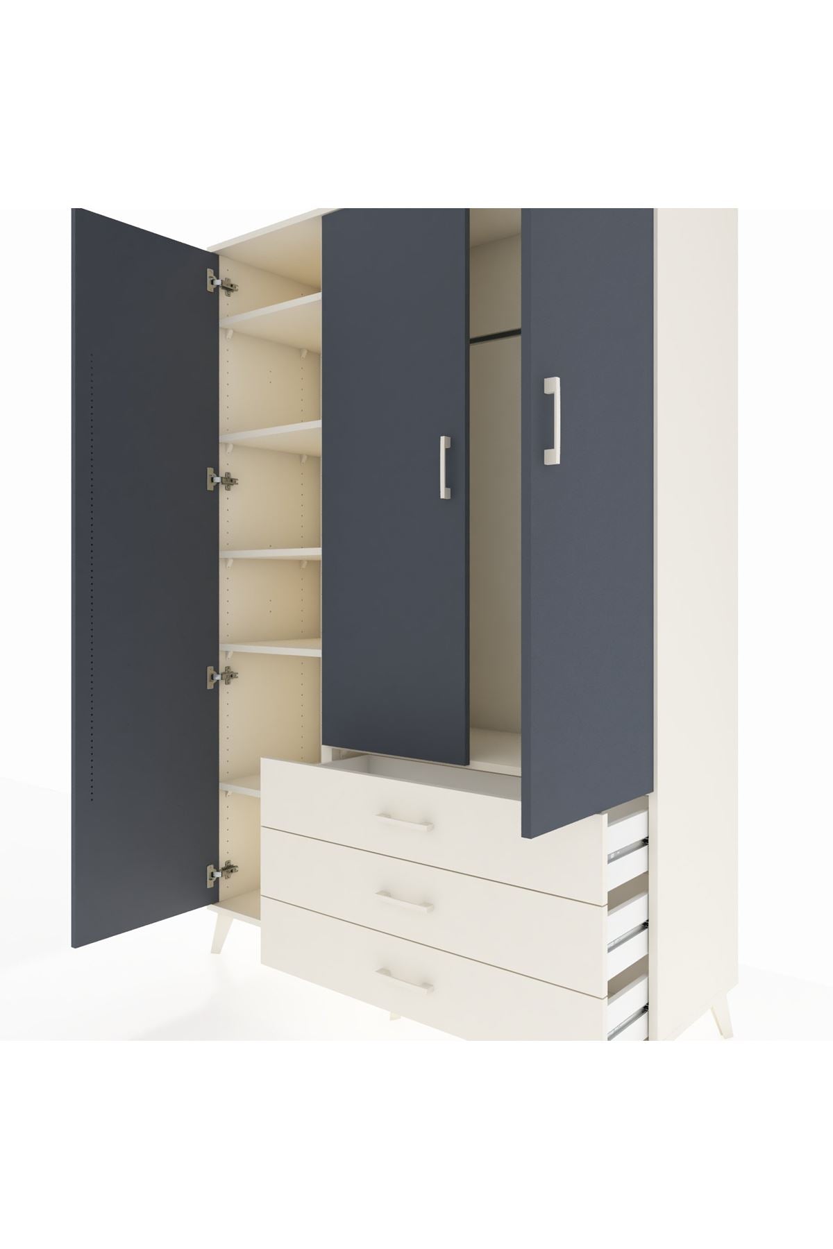 Hyperion Dolap 6 Raflı 3 Çekmeceli Tek Askılı 132x44x195 Aytaşı-Antrasit/Aytaşı