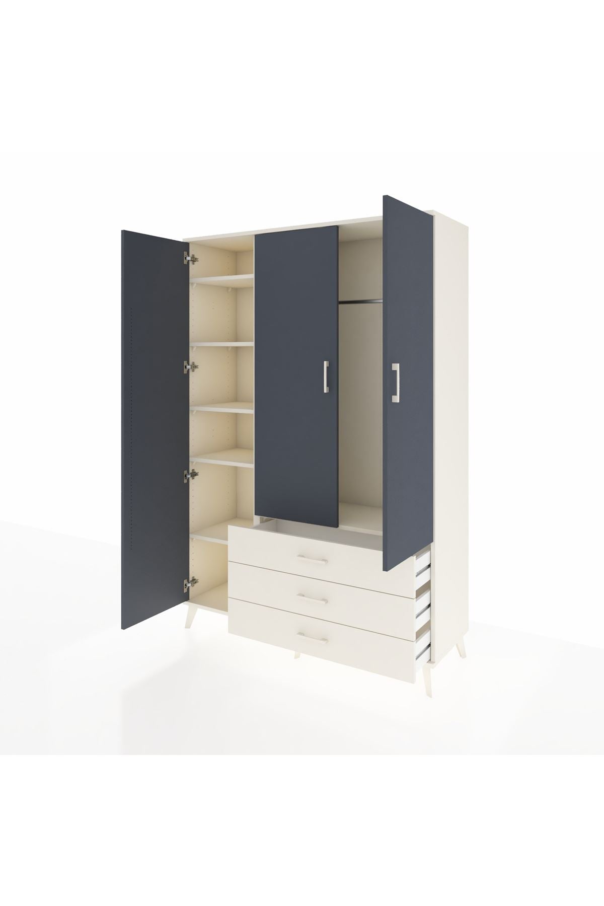 Hyperion Dolap 6 Raflı 3 Çekmeceli Tek Askılı 132x44x195 Aytaşı-Antrasit/Aytaşı