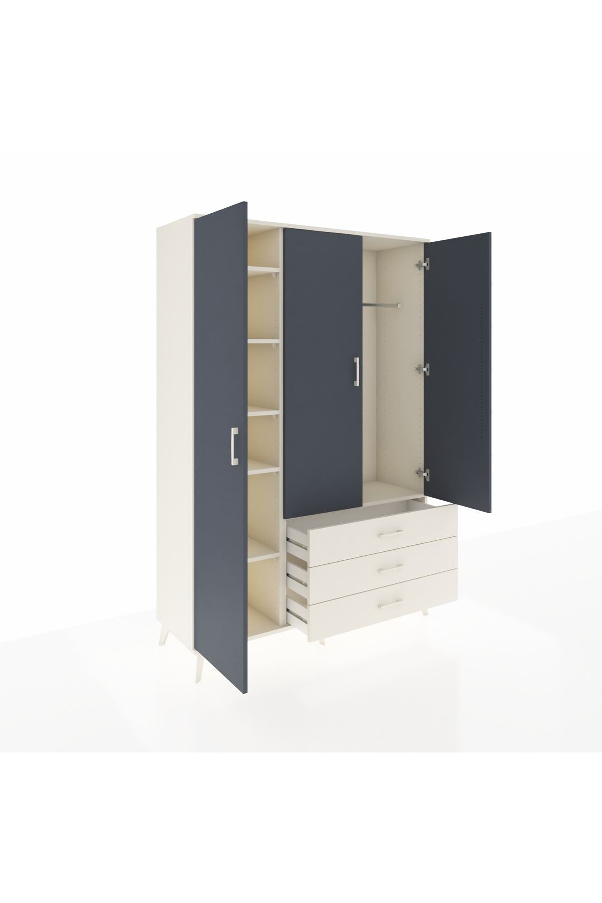 Hyperion Dolap 6 Raflı 3 Çekmeceli Tek Askılı 132x44x195 Aytaşı-Antrasit/Aytaşı