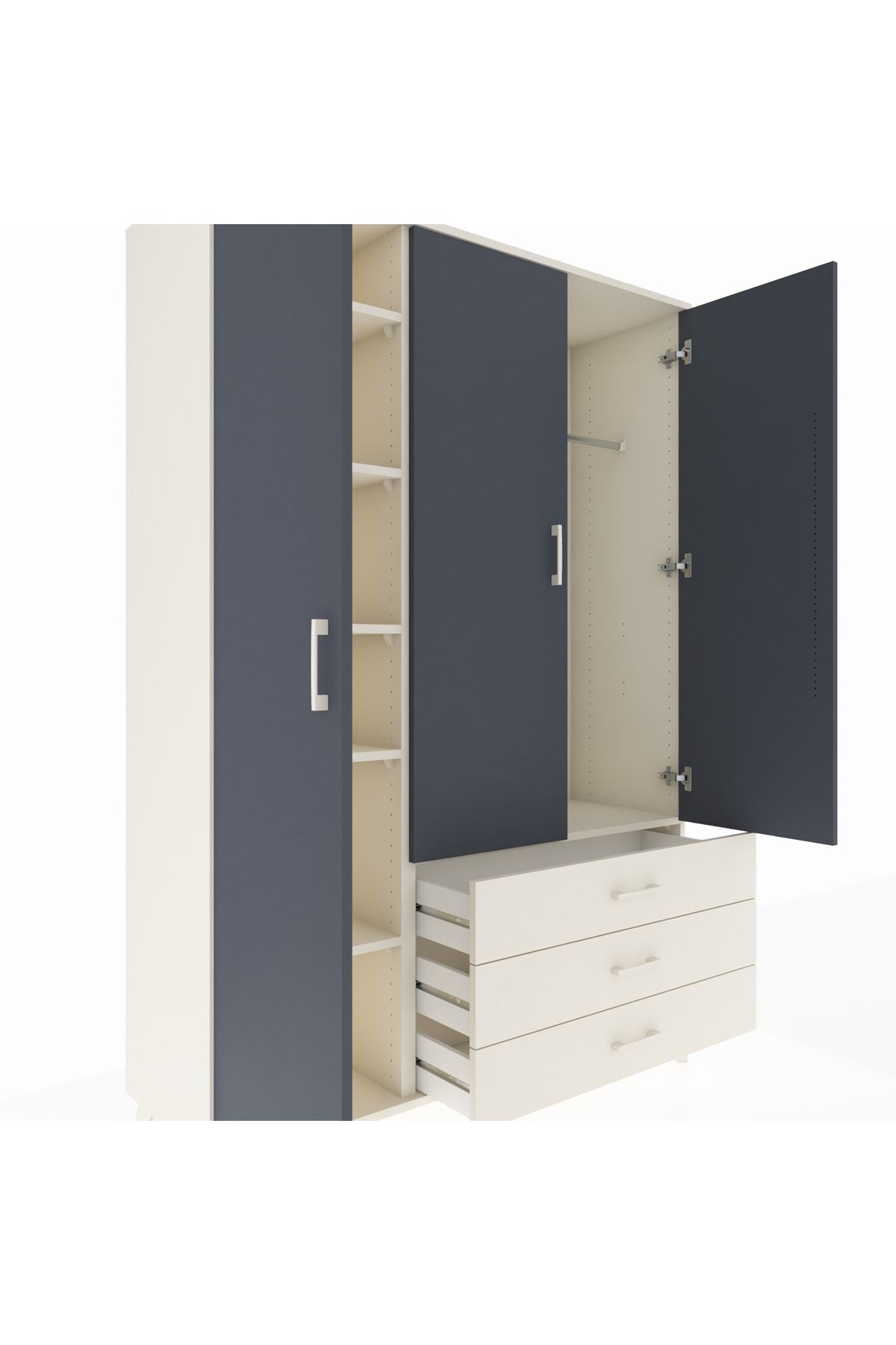 Hyperion Dolap 6 Raflı 3 Çekmeceli Tek Askılı 132x44x195 Aytaşı-Antrasit/Aytaşı