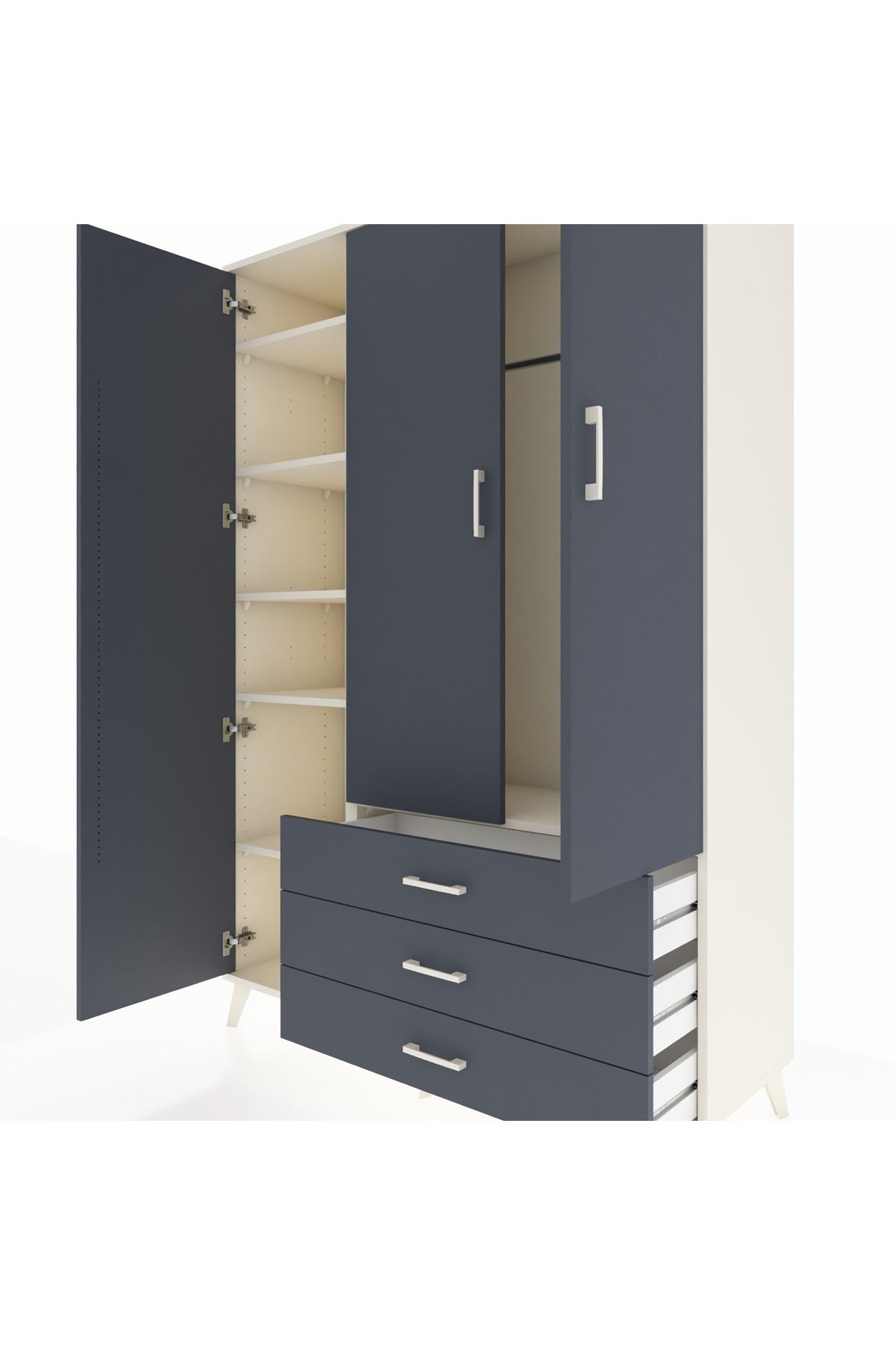 Hyperion Dolap 6 Raflı 3 Çekmeceli Tek Askılı 132x44x195 Aytaşı-Antrasit/Antrasit