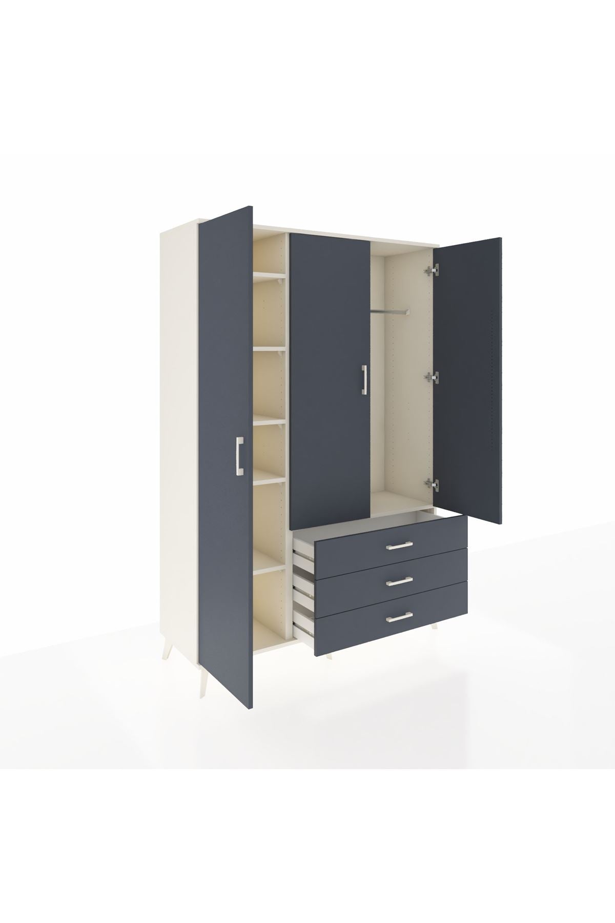 Hyperion Dolap 6 Raflı 3 Çekmeceli Tek Askılı 132x44x195 Aytaşı-Antrasit/Antrasit