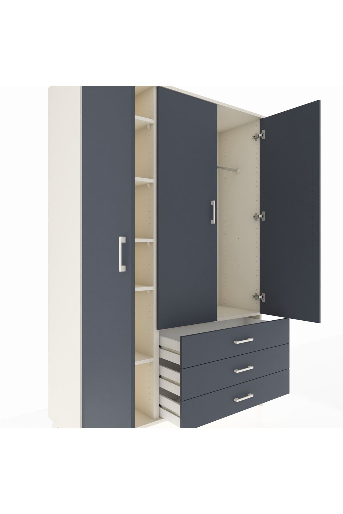 Hyperion Dolap 6 Raflı 3 Çekmeceli Tek Askılı 132x44x195 Aytaşı-Antrasit/Antrasit