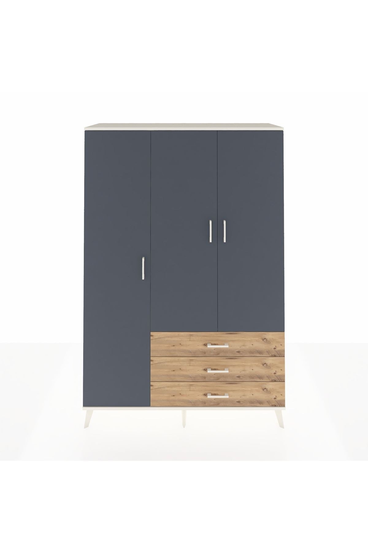 Hyperion Dolap 6 Raflı 3 Çekmeceli Tek Askılı 132x44x195 Aytaşı-Antrasit/Çam