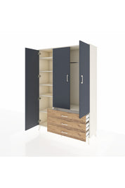 Hyperion Dolap 6 Raflı 3 Çekmeceli Tek Askılı 132x44x195 Aytaşı-Antrasit/Çam